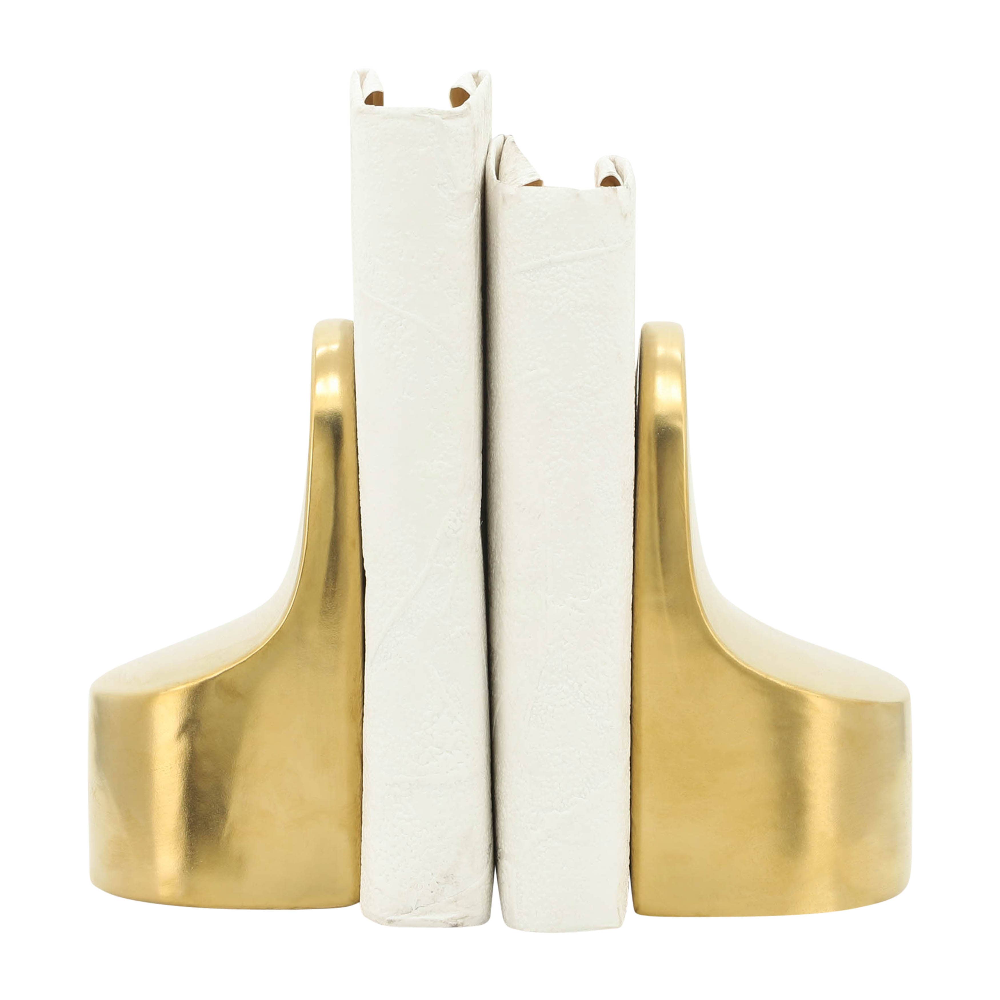 Bookends Set of 2 - Gold Ceramic Contemporary, 6 in. - Decor Addict, LLC