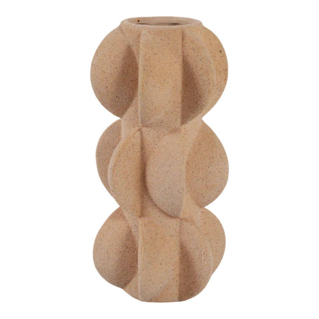 Decorative Vase - Tan Ceramic 3D Printed Textured, 11 in. - Decor Addict, LLC