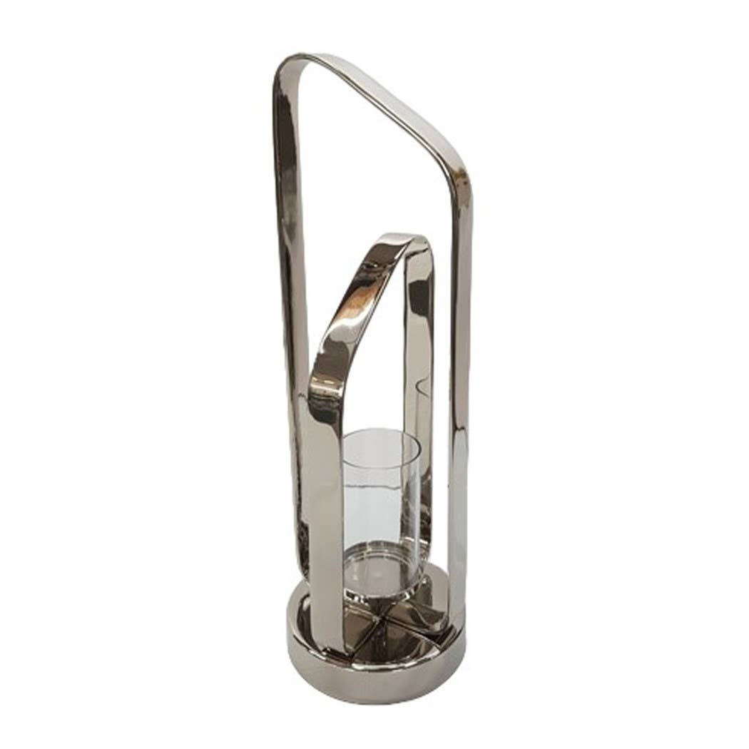Candle Holder - Silver Metal Stylish Hurricane, 21 in. - Decor Addict, LLC
