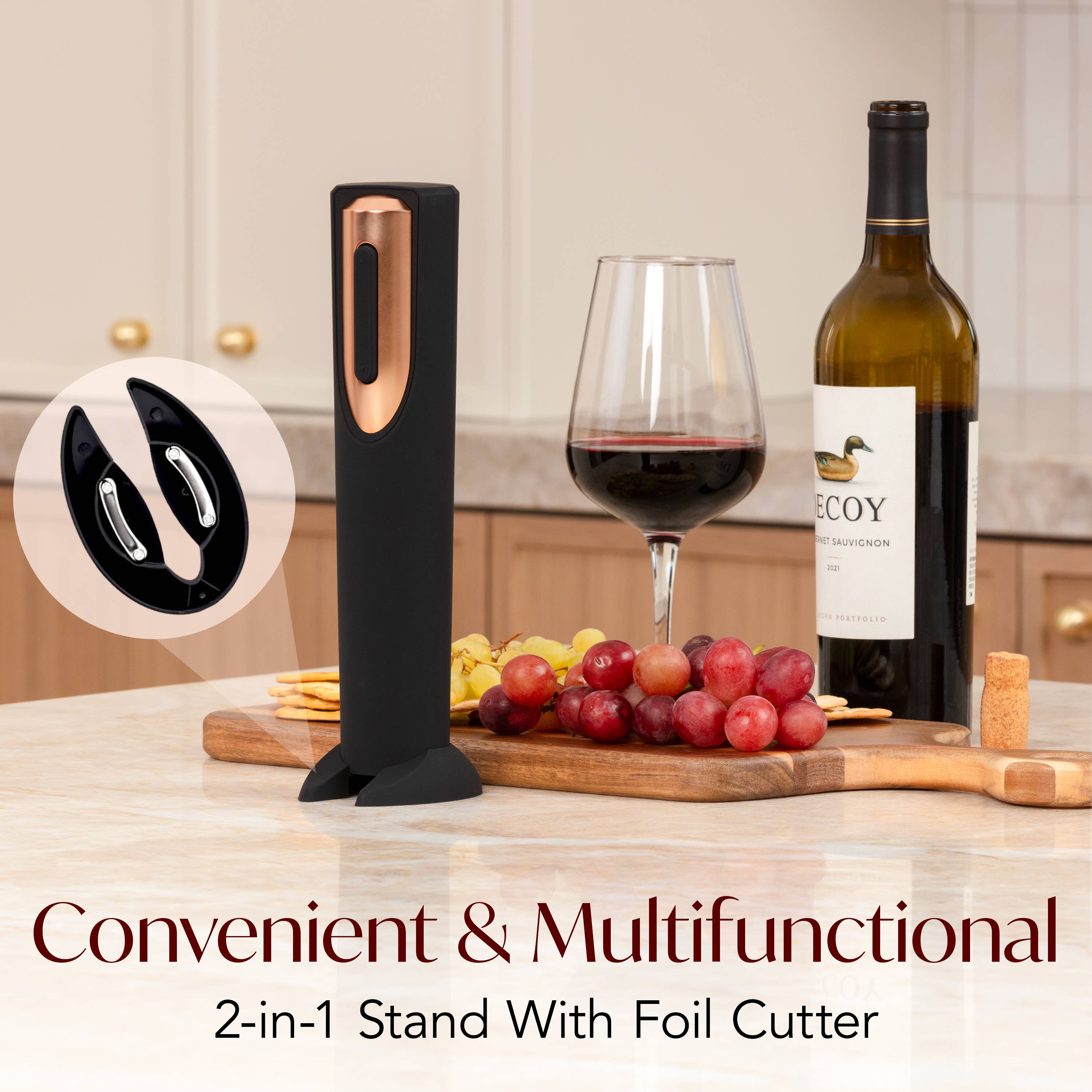 Vin Fresco Electric Wine Opener, Battery-Powered Corkscrew: Black & Silver - Decor Addict, LLC