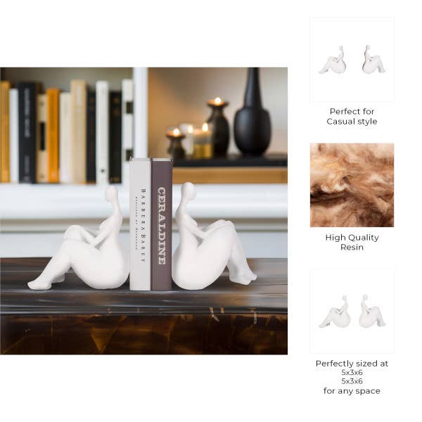 Resin Abstract Sitting Ladies Bookends Set - White, 6 in. - Decor Addict, LLC