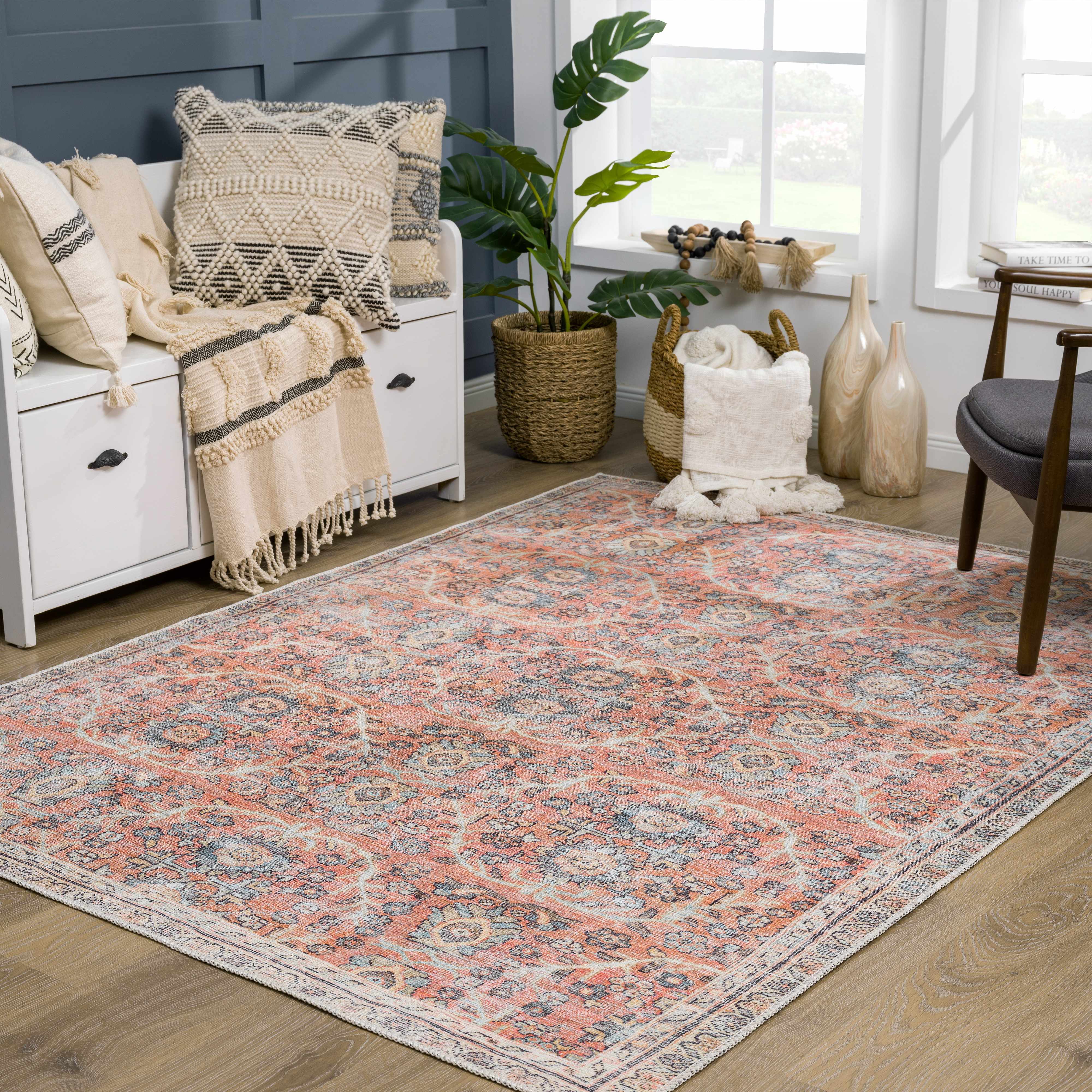 Urpi Rose & Blue Washable Area Rug - Decor Addict, LLC