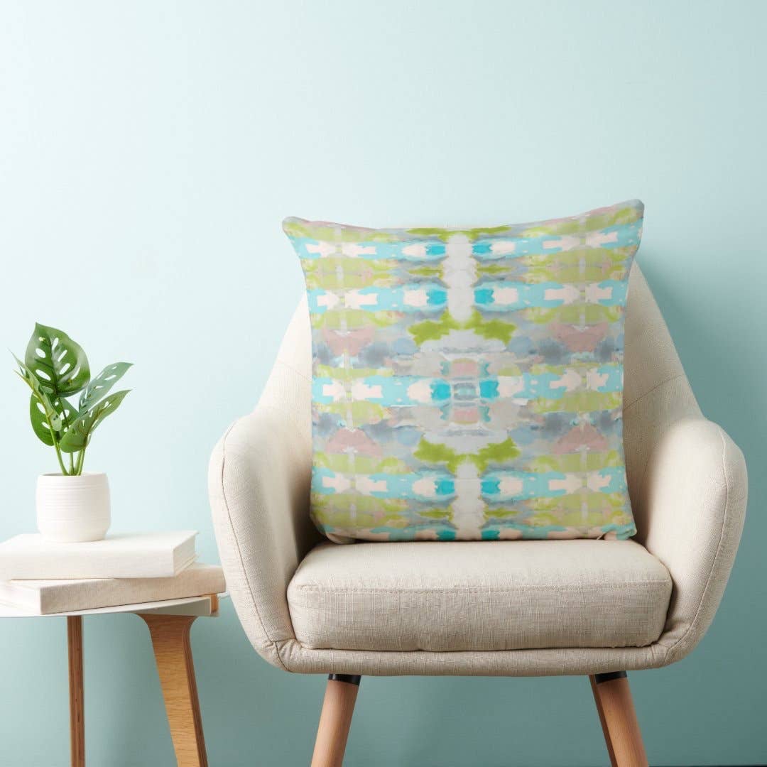 Ava Decorative Abstract Art Throw Pillow Green Blue Mauve: 18x18 / Wihout Insert - Decor Addict, LLC