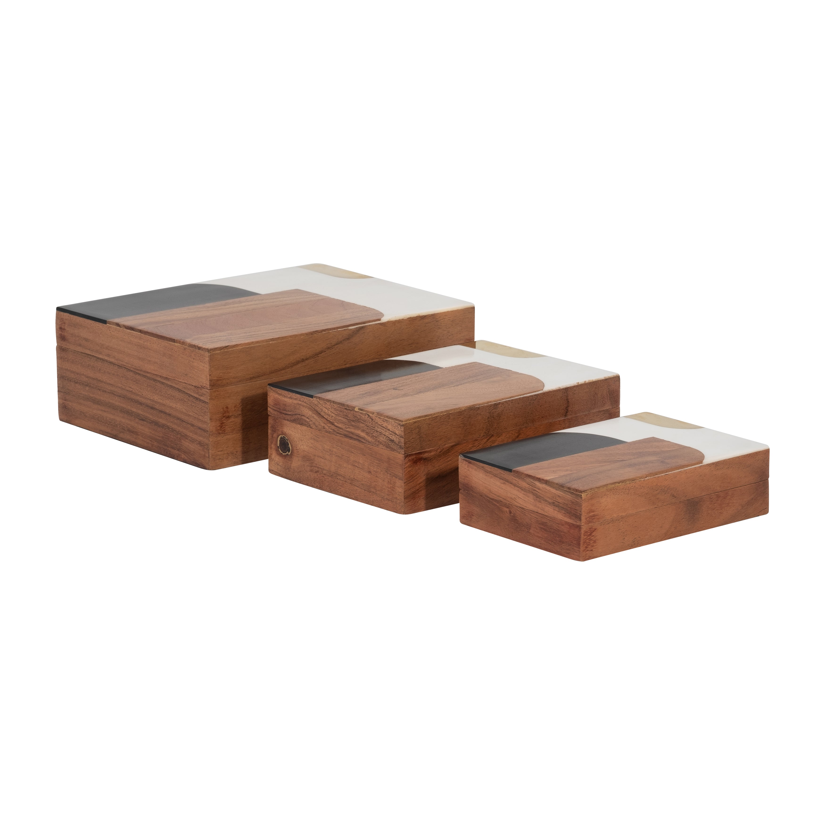 Resin, S/3 6/7/9" Mid-century Boxes, Multi - Decor Addict, LLC