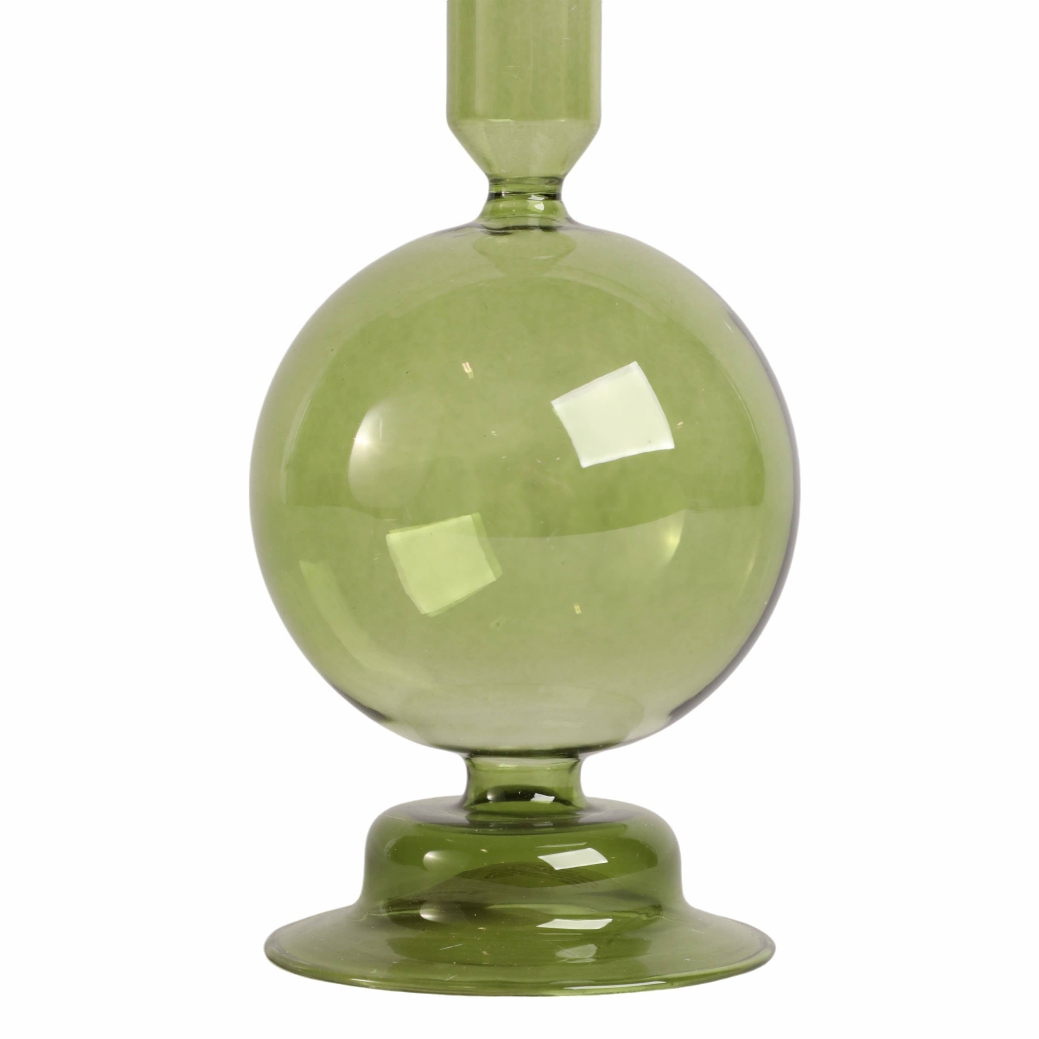 Taper Candle Holder - Olive Glass Bubble, 7 in. - Decor Addict, LLC