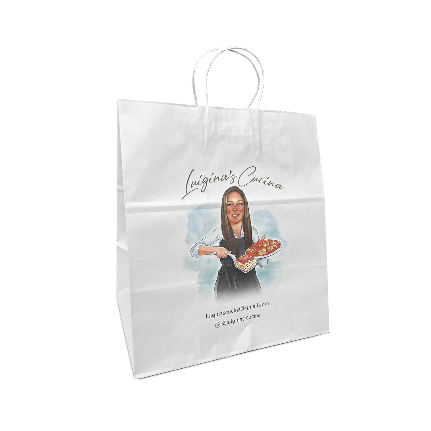 Custom Print Super Royal 14x10x15.75 White Paper Bags: 200 bags - $1.01/pc / 1 side print (front) - Decor Addict, LLC