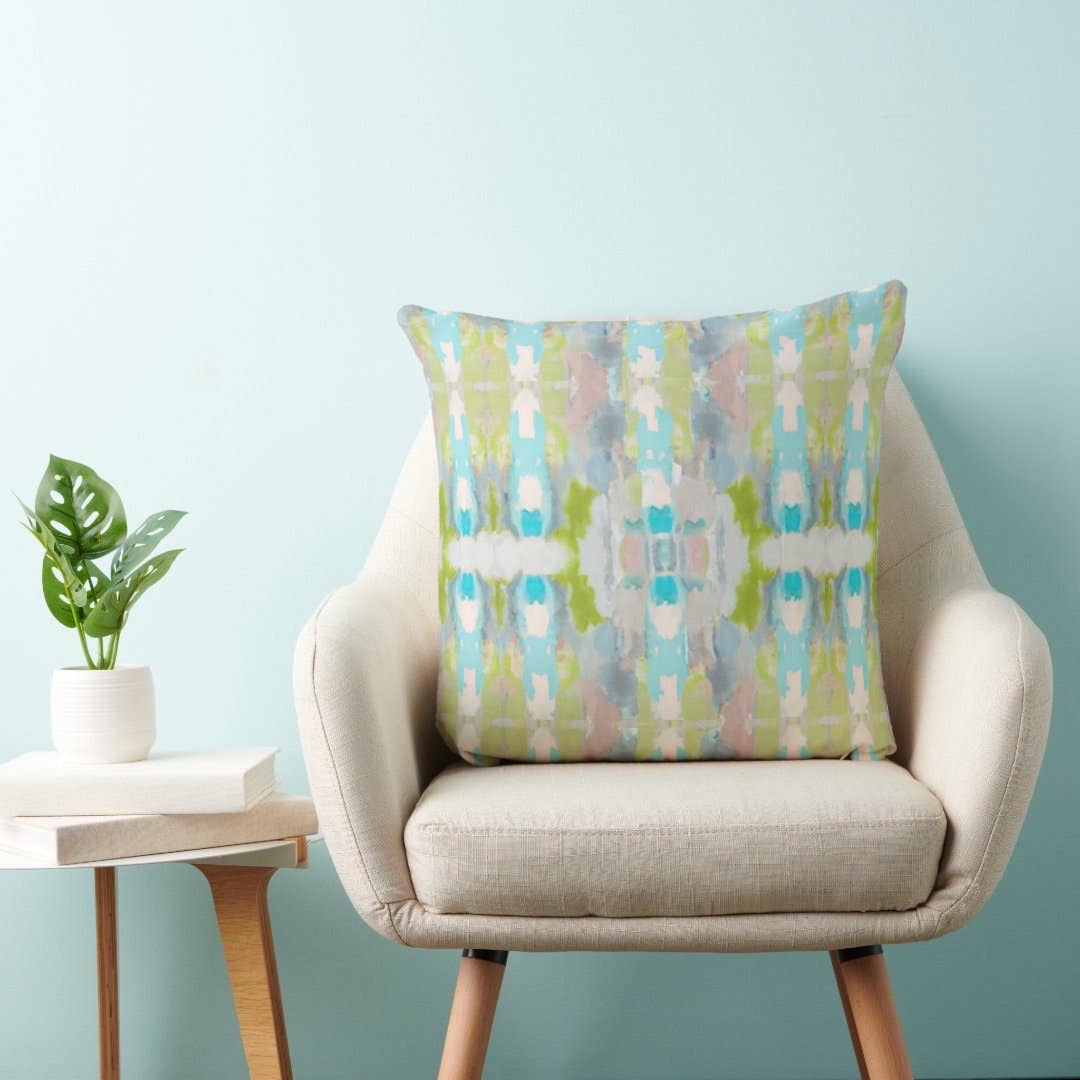 Ava Decorative Abstract Art Throw Pillow Green Blue Mauve: 18x18 / Wihout Insert - Decor Addict, LLC
