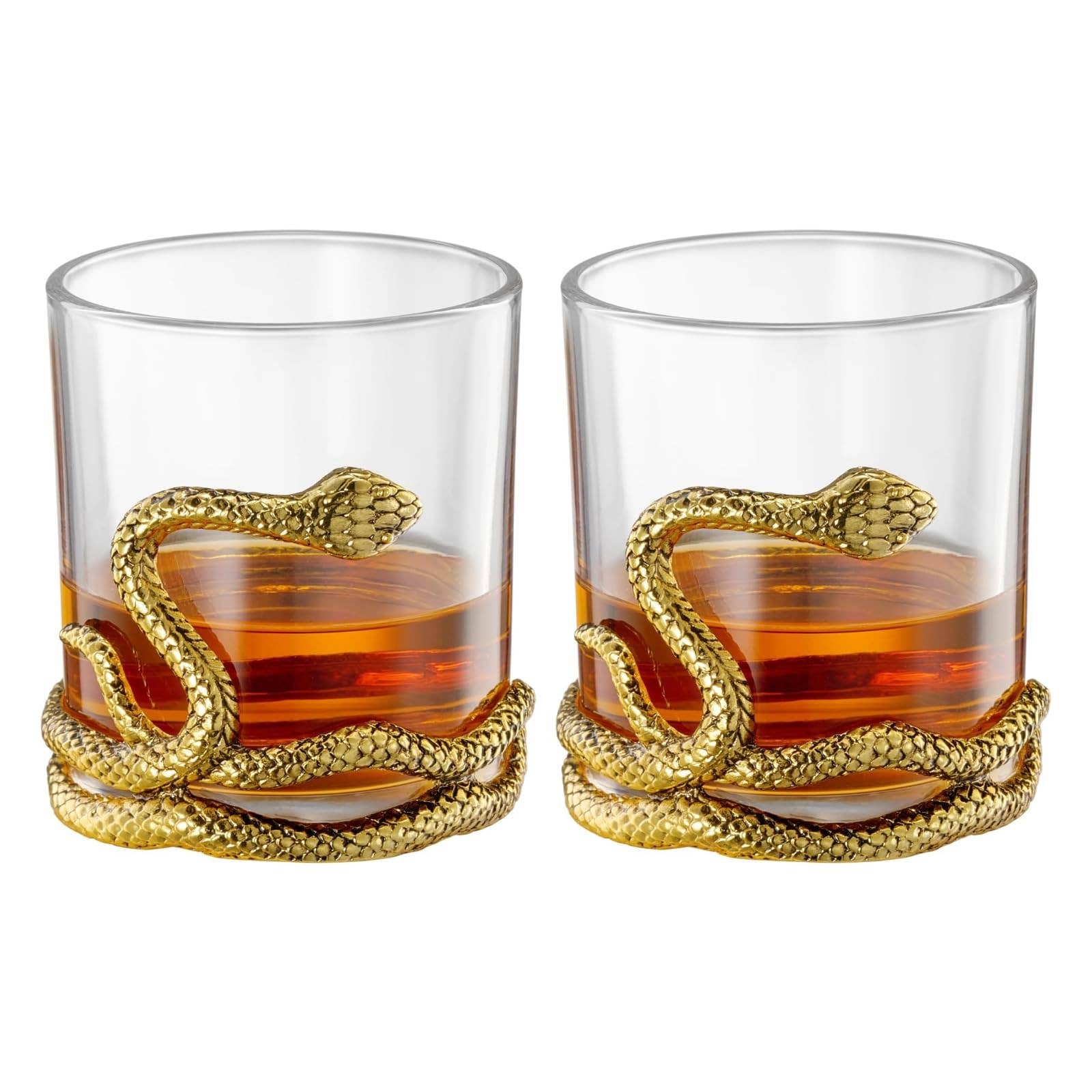 Snake Serpent Whiskey Glasses - 2 Glass Set Gold Design - Decor Addict, LLC