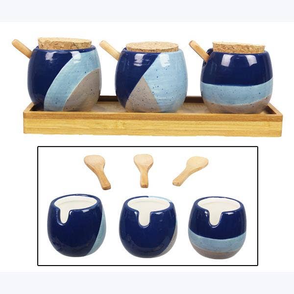 Ceramic Spice Cellar Jars with Wood Spoon and Cork Top - Decor Addict, LLC