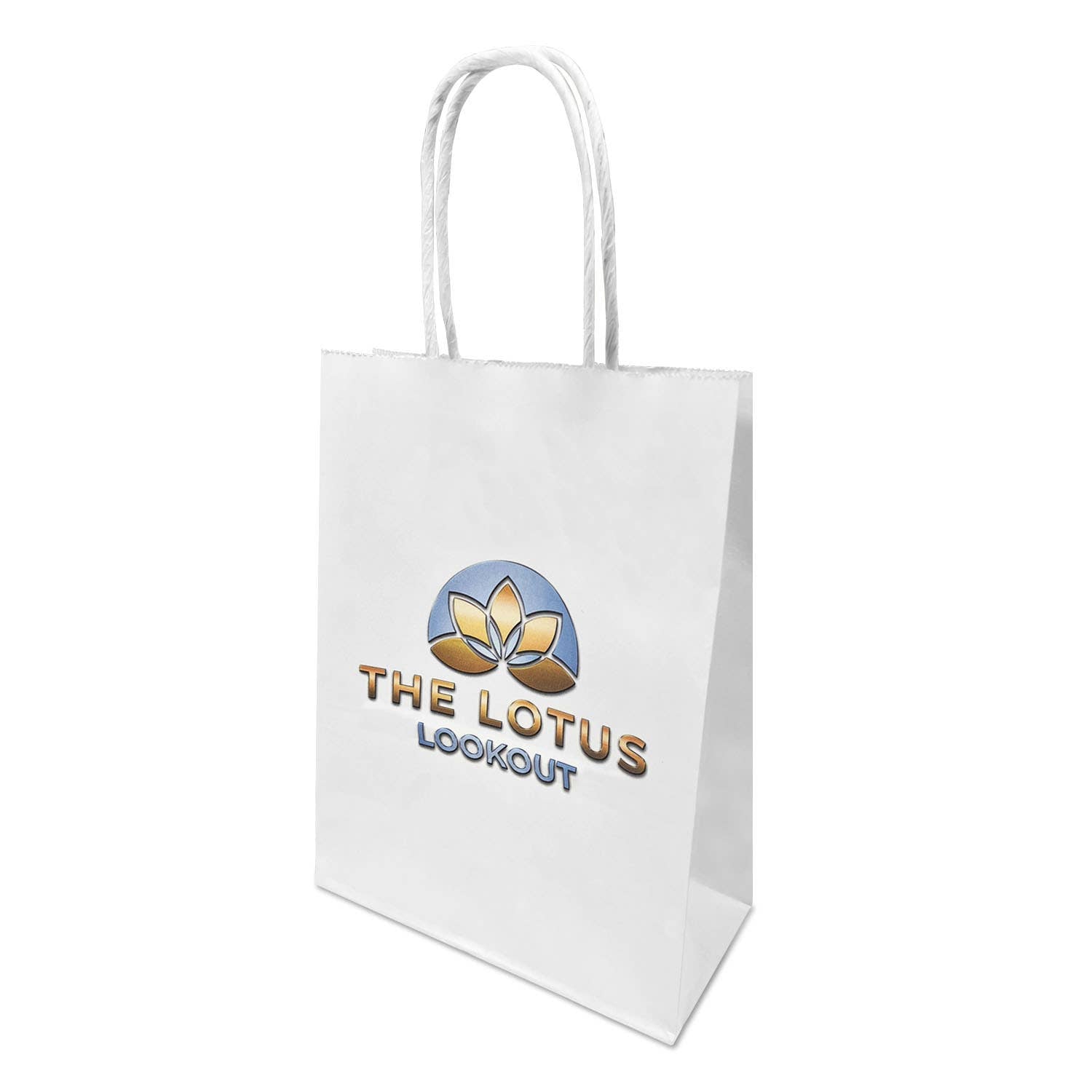 Custom Print Gem 5.3x3.5x8.5 inches White Paper Bags: 250 bags - $0.62/pc / 1 side print (front) - Decor Addict, LLC