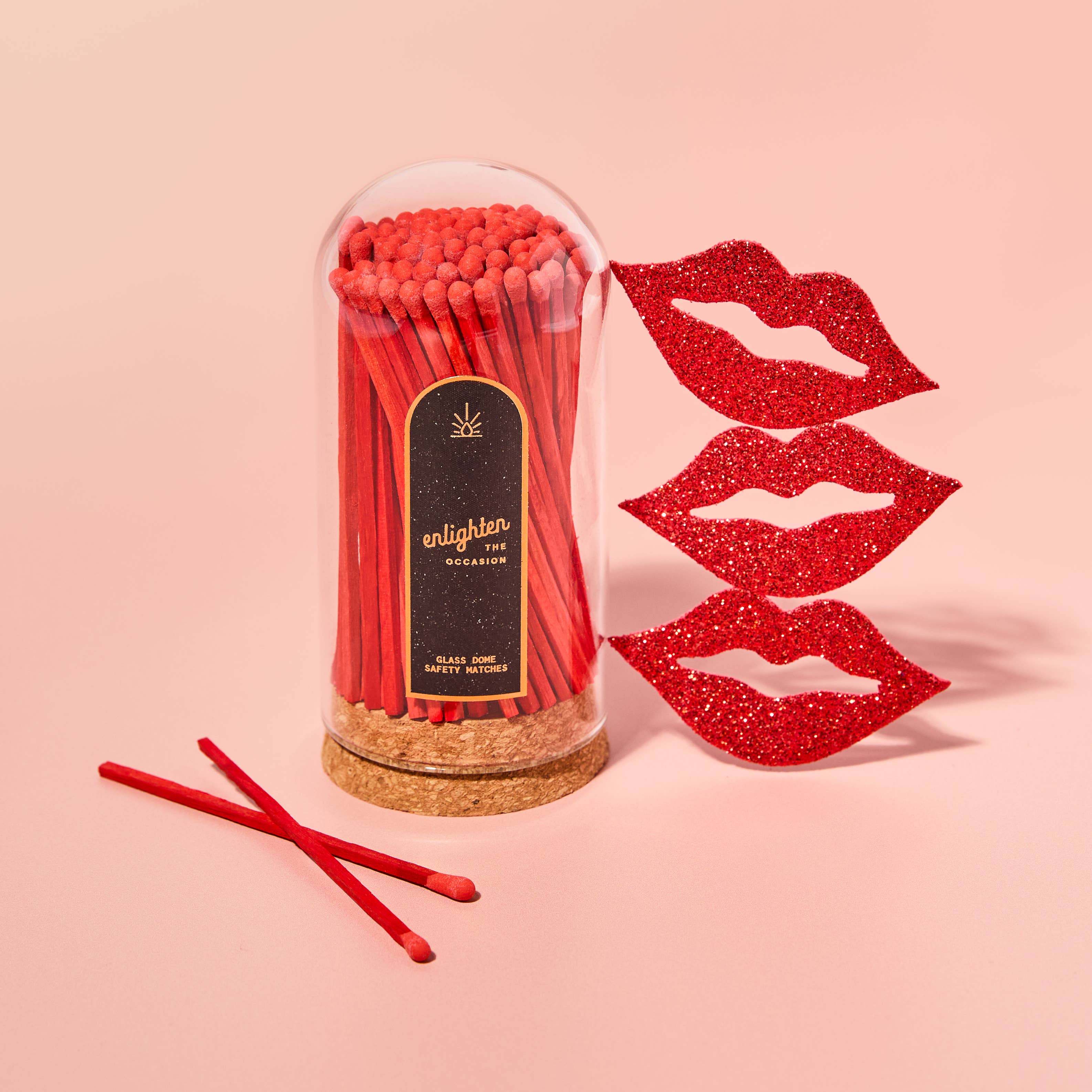 Ruby Red Wooden Matchsticks in Glass Corked Dome - Decor Addict, LLC