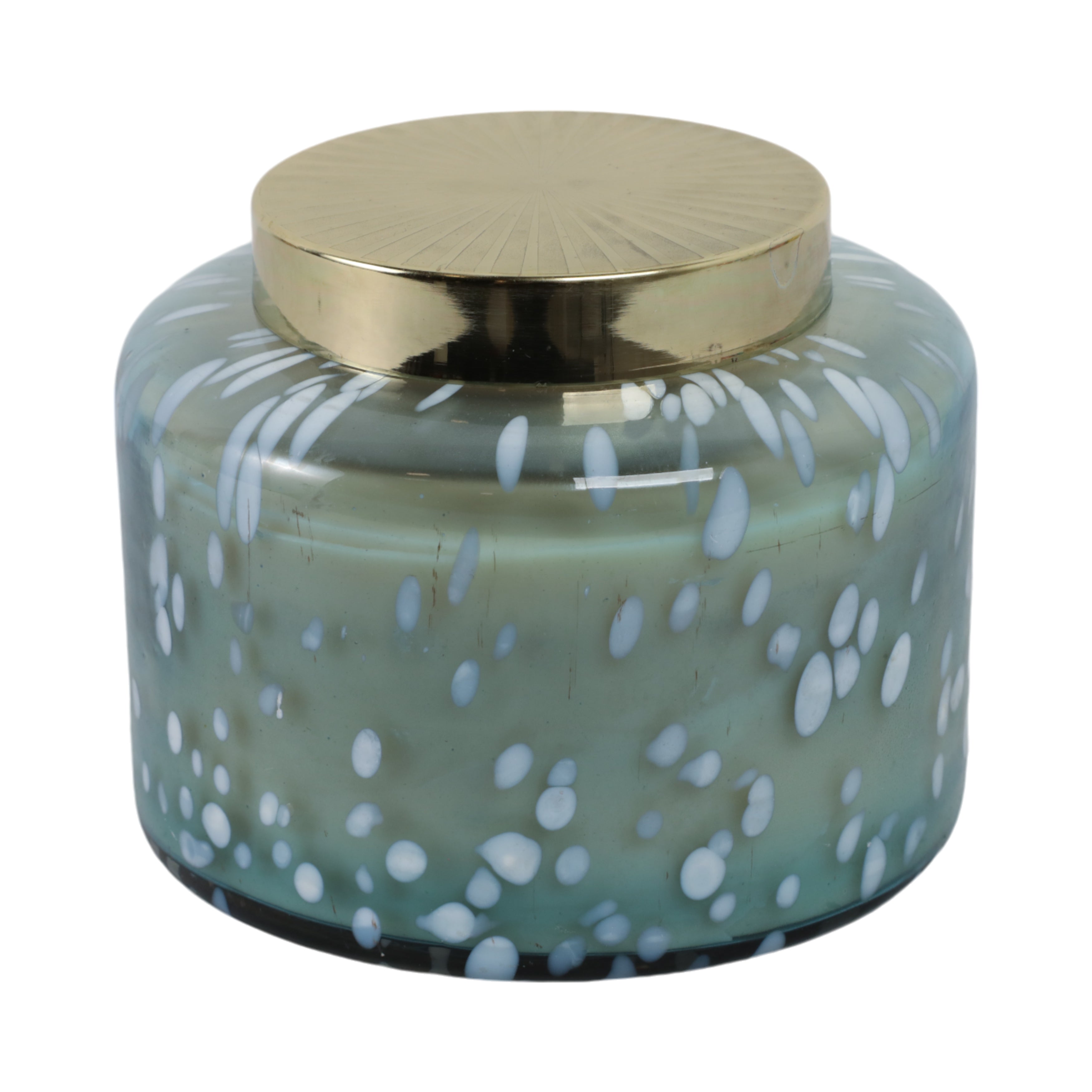 7" 71 Oz Jasmine Speckle Lidded Candle, Blue/gold - Decor Addict, LLC
