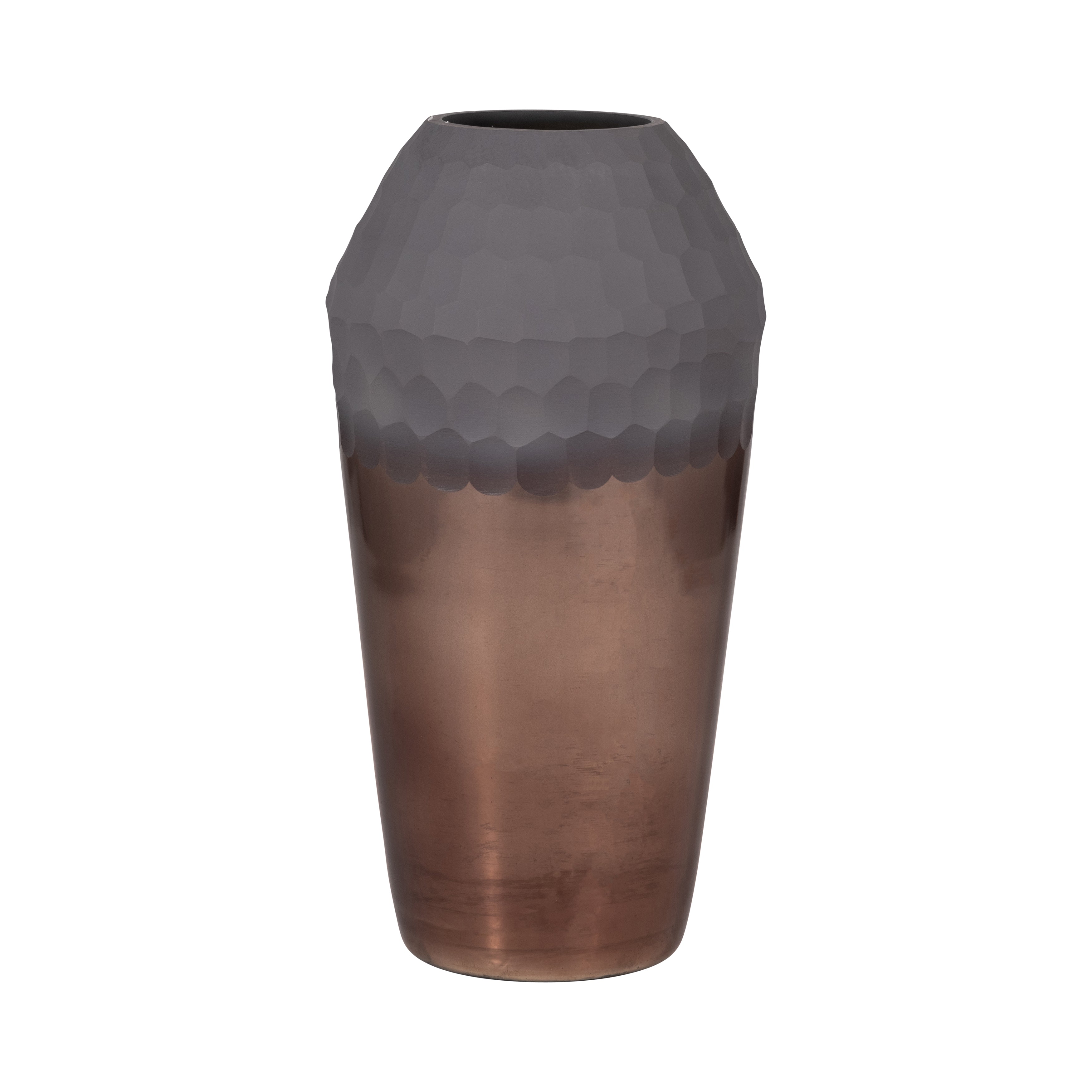 Glass, 14" 2-tone Hand-cut Vase, Metallic - Decor Addict, LLC