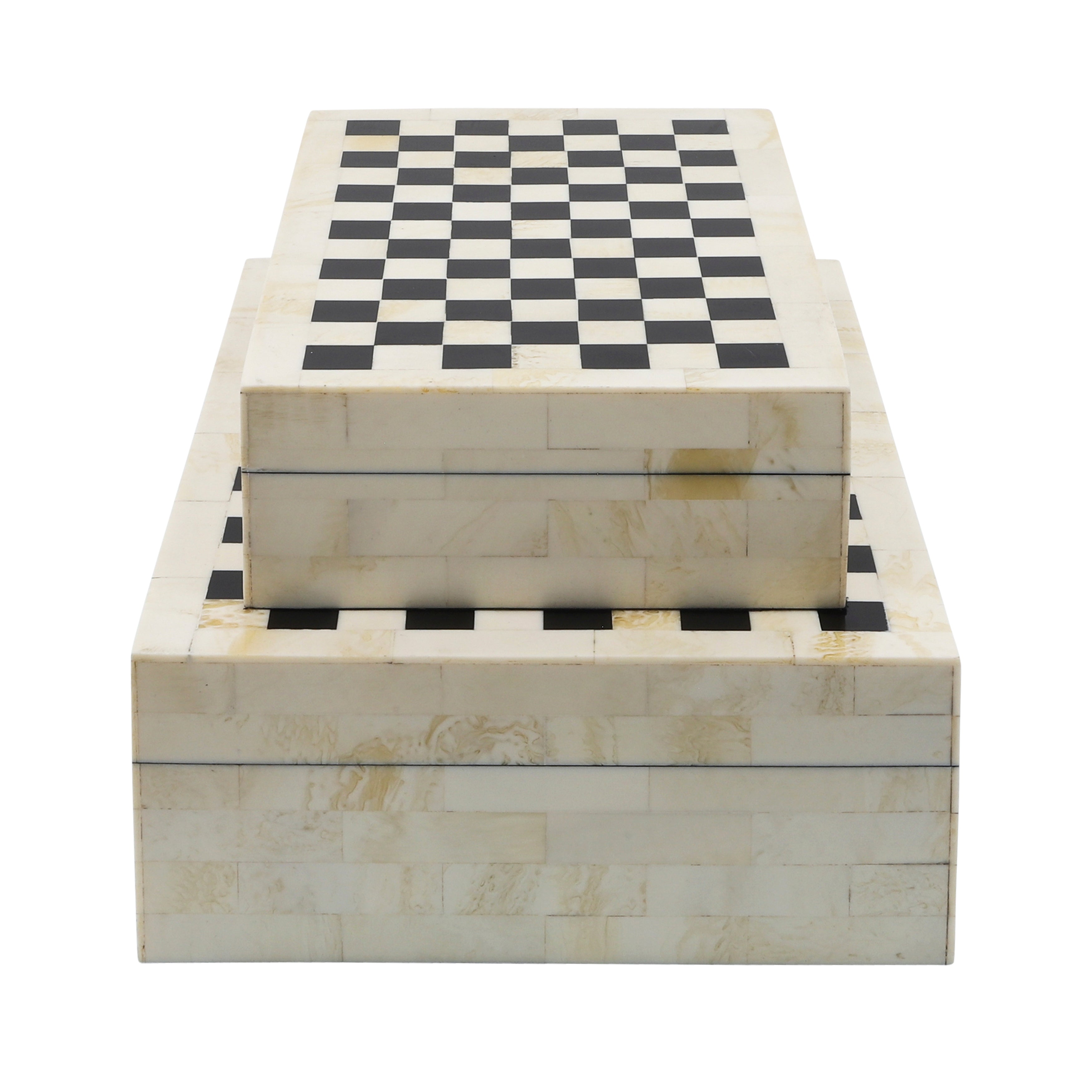 Resin S/2 Checkered Boxes, Black/white - Decor Addict, LLC
