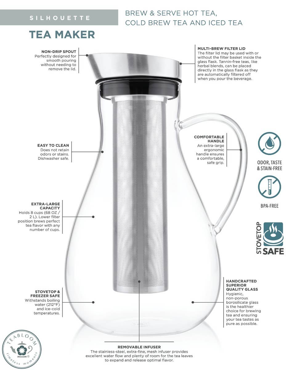 Teabloom Silhouette Multi-Brew Glass Tea Pitcher - Decor Addict, LLC