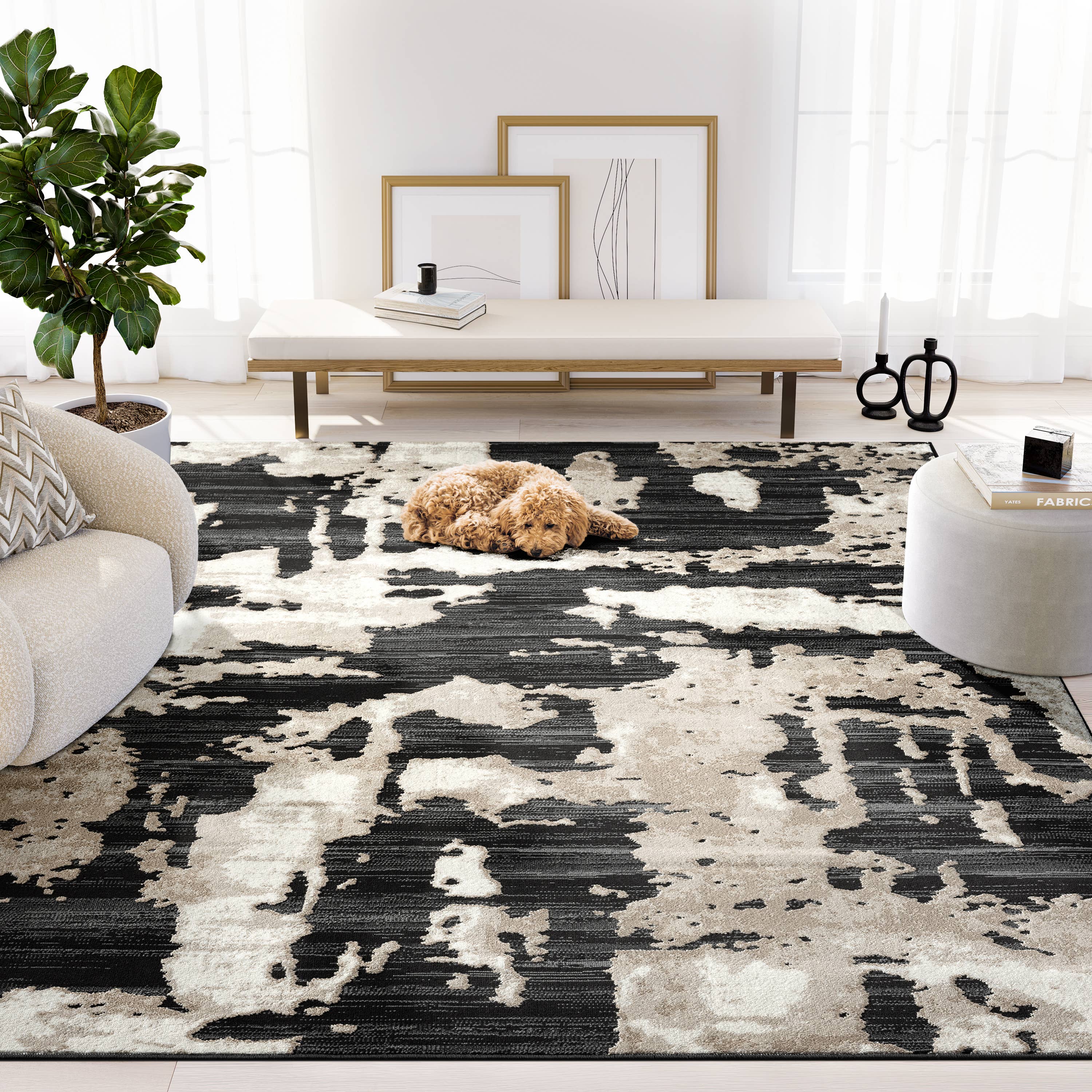 Abani Rugs TER170A Beige Black Abstract Pattern Area Rug: 2' x 3' - Decor Addict, LLC