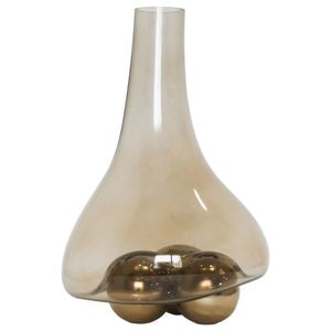 16" Feline Glass Vase with Metal Ball Base, Gold