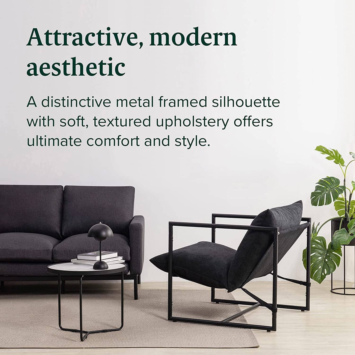 Black Metal Accent Chair with Shredded Foam Cushioning: Black - Decor Addict, LLC