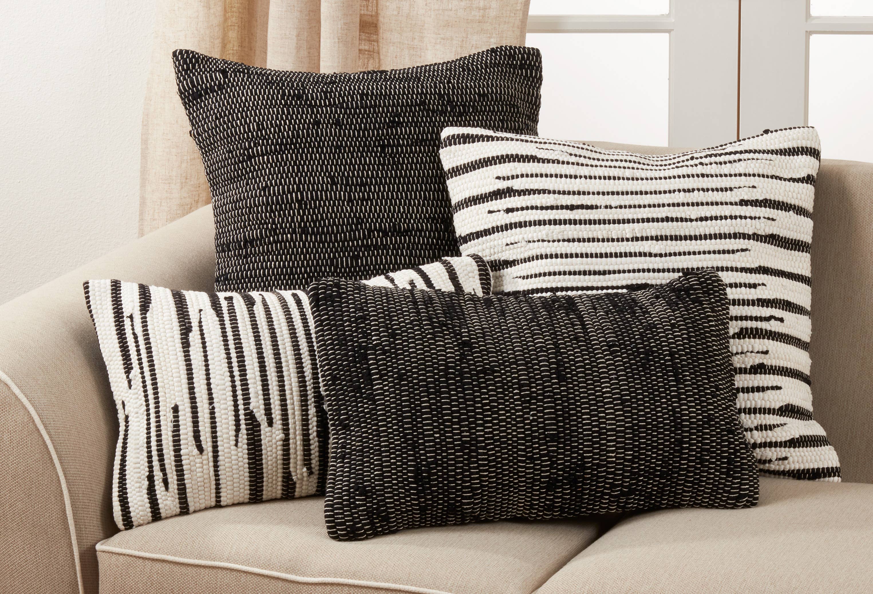 Throw Pillow With Zebra Chindi Design: Black/White / Poly Filled / 14"x23" - Decor Addict, LLC
