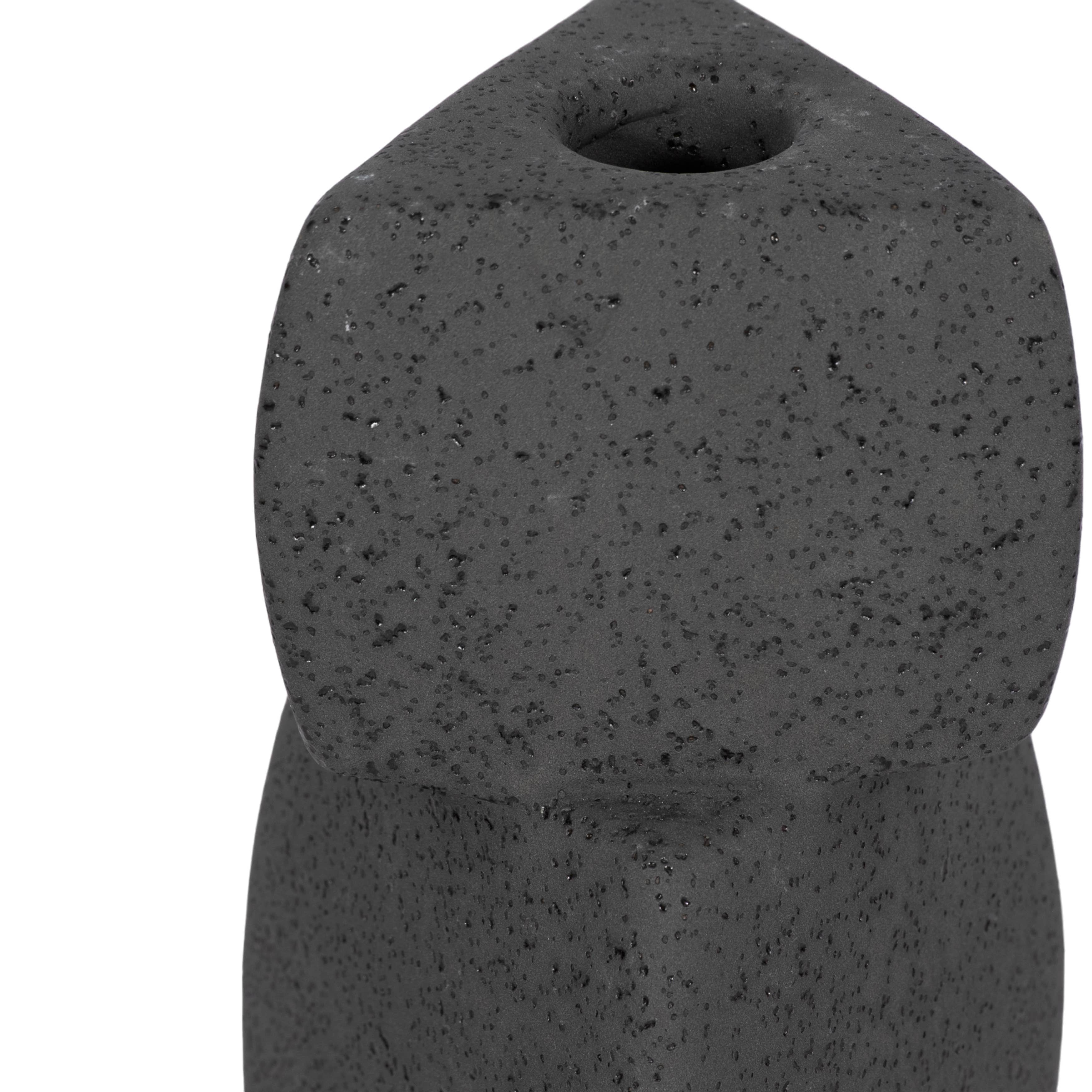 Black 9 in. Ceramic Stacked Objects Sand Glaze Taper Holder - Decor Addict, LLC