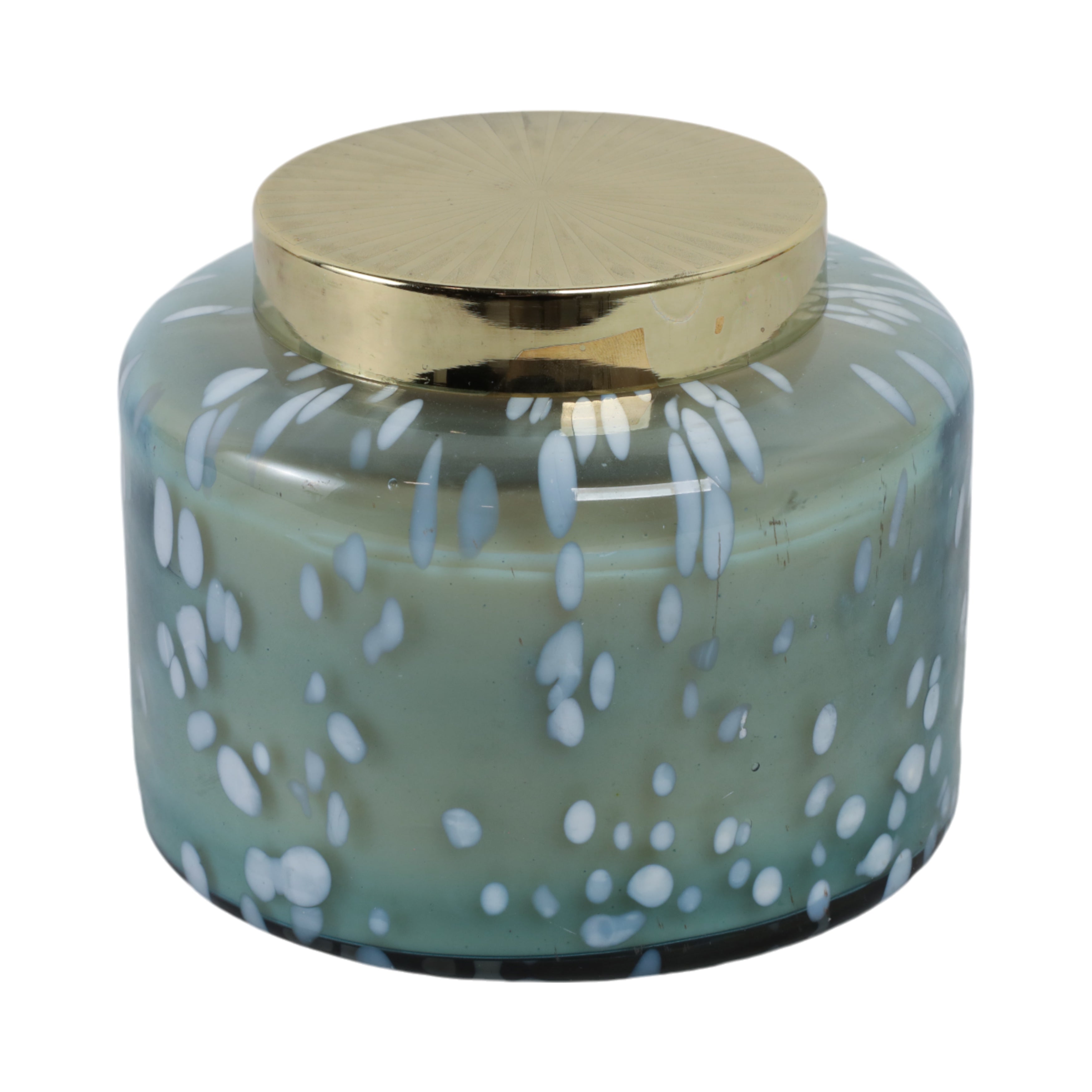 7" 71 Oz Jasmine Speckle Lidded Candle, Blue/gold - Decor Addict, LLC