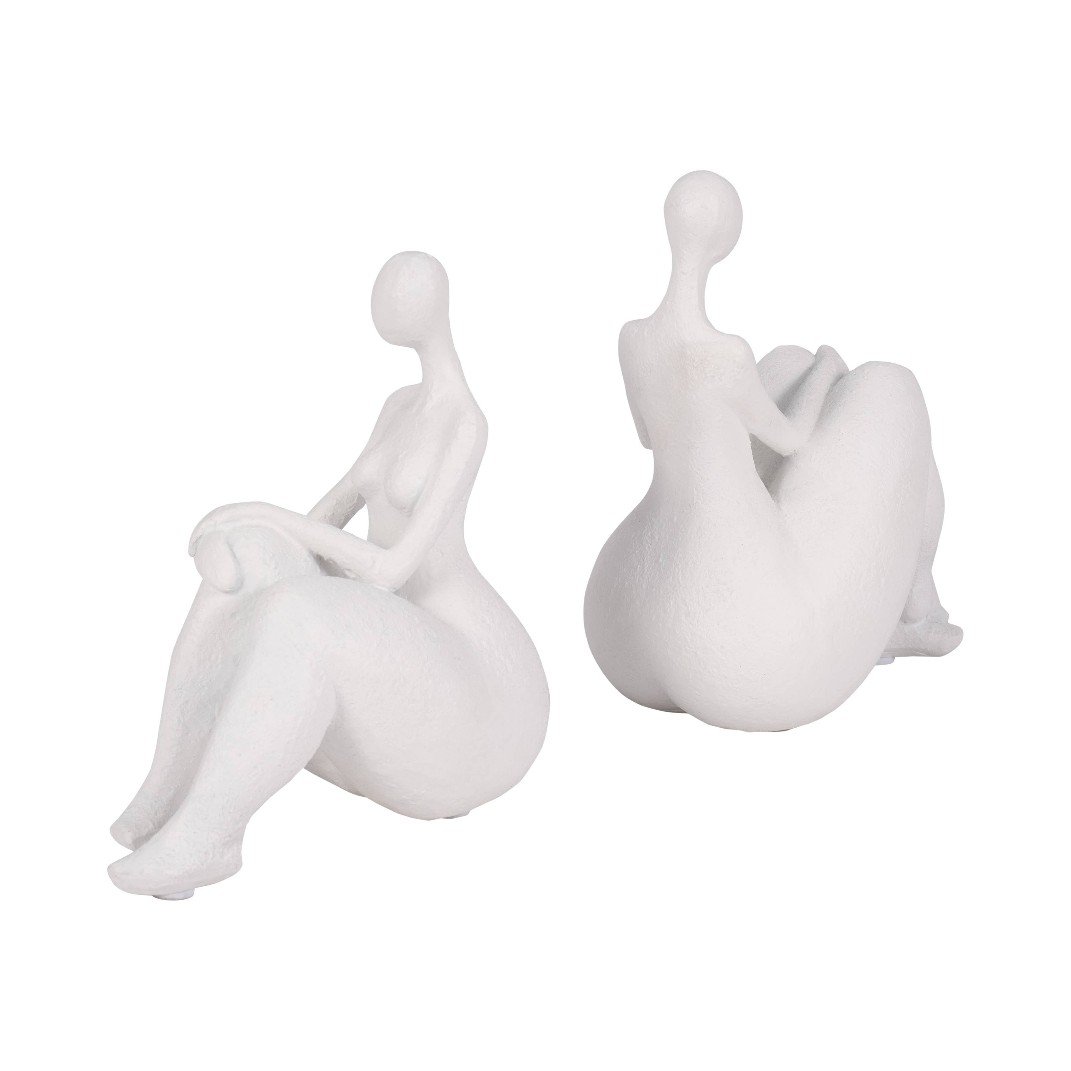 Resin Abstract Sitting Ladies Bookends Set - White, 6 in. - Decor Addict, LLC