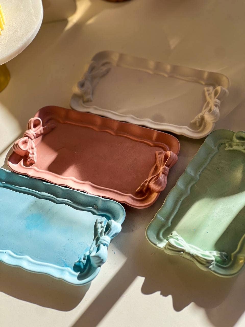 Elegant Rectangular Tray with Bow Handles: White - Decor Addict, LLC