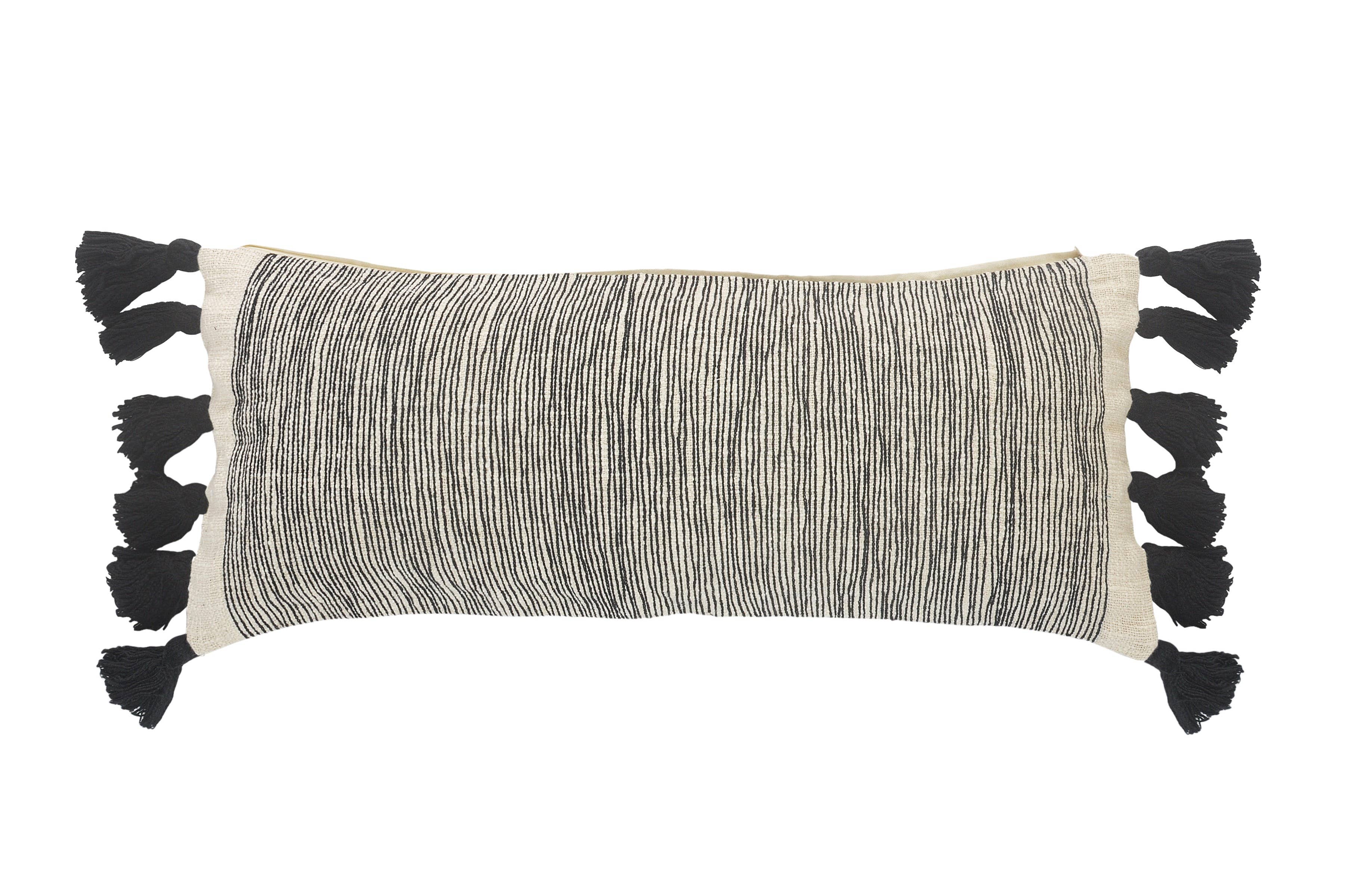 Distressed Gray and Black Fringe Pillow: Gray/Black/Ivory / Poly Filled - Decor Addict, LLC