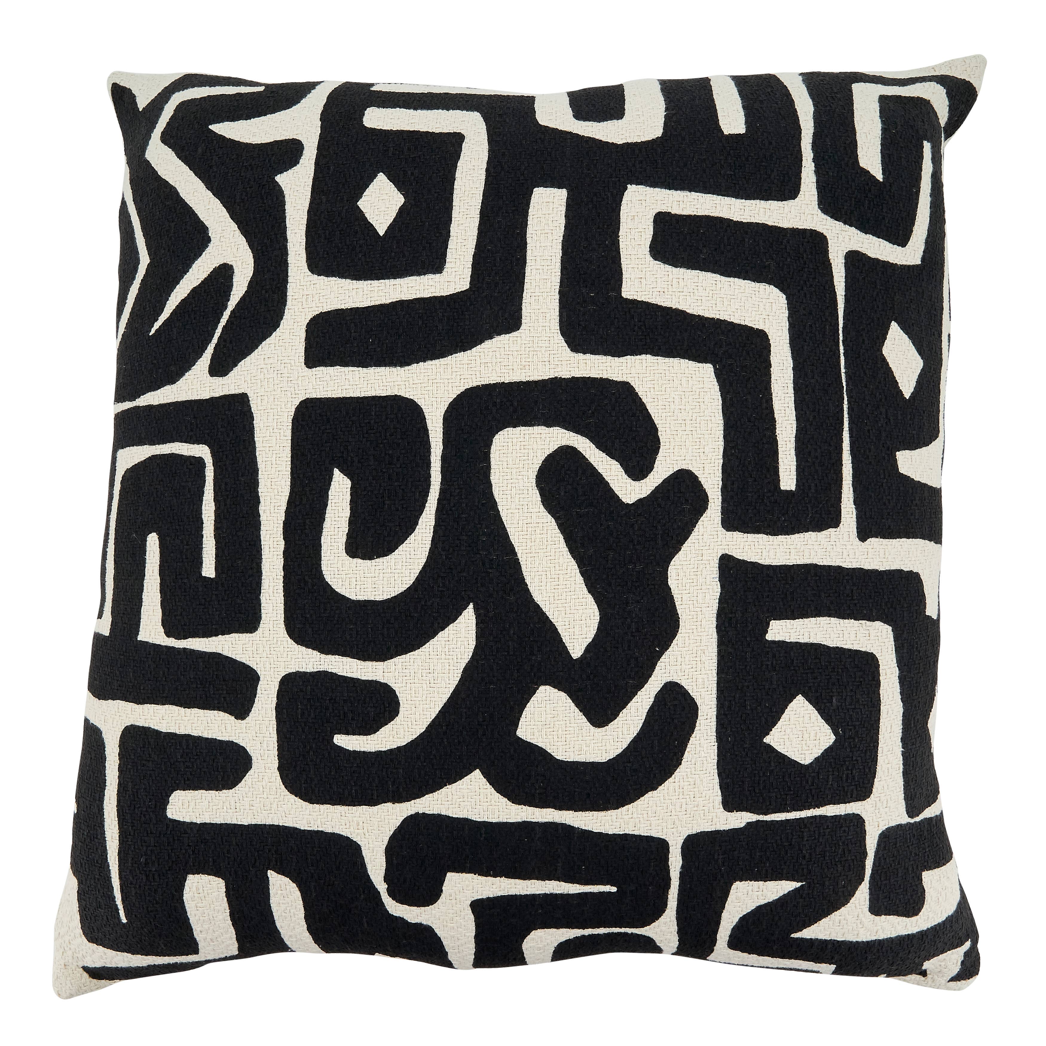 Throw Pillow With Kuba Cloth Design: Black/White / Down Filled / 22" - Decor Addict, LLC