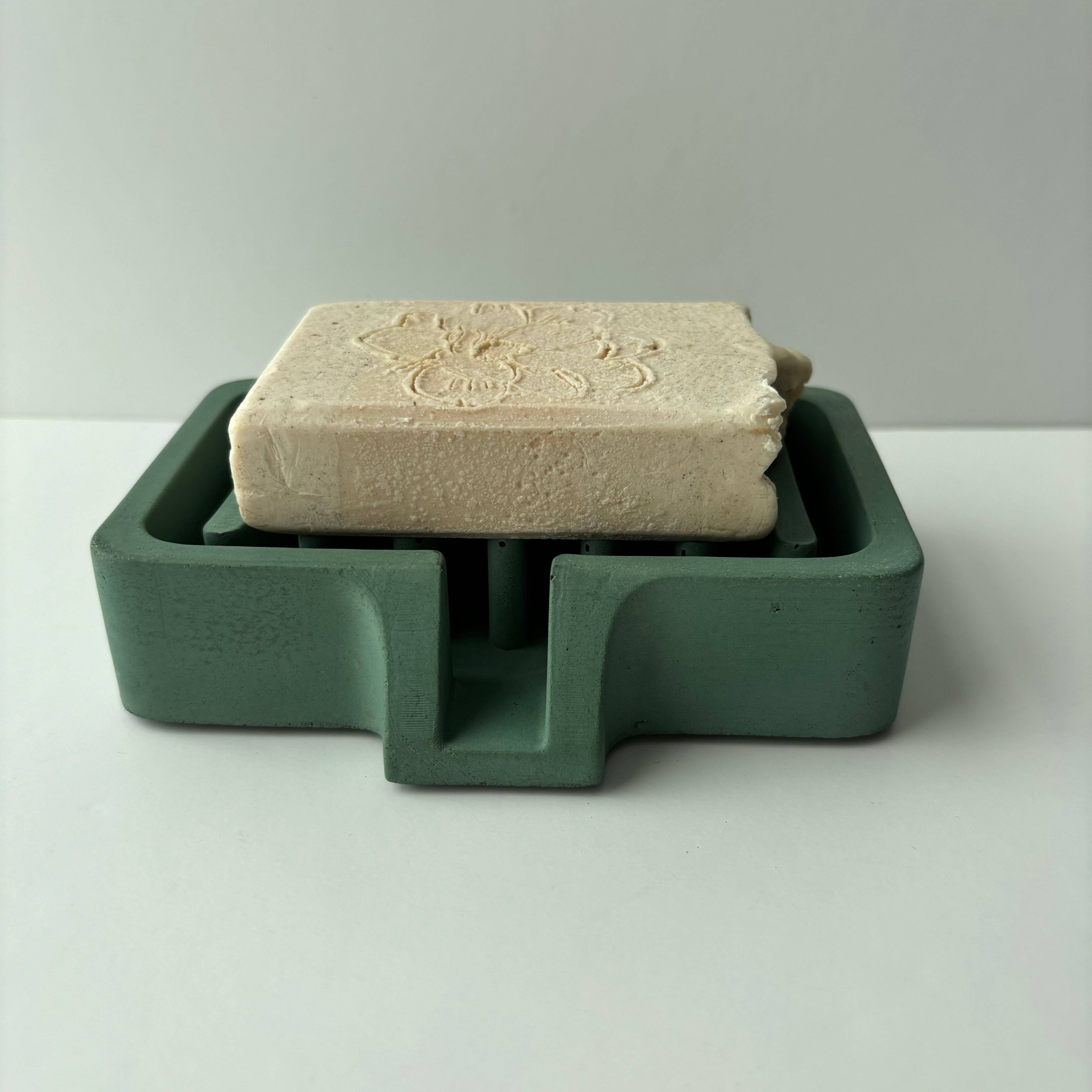 Soap Holder | Concrete Soap Dish: Light Gray & Gold - Decor Addict, LLC
