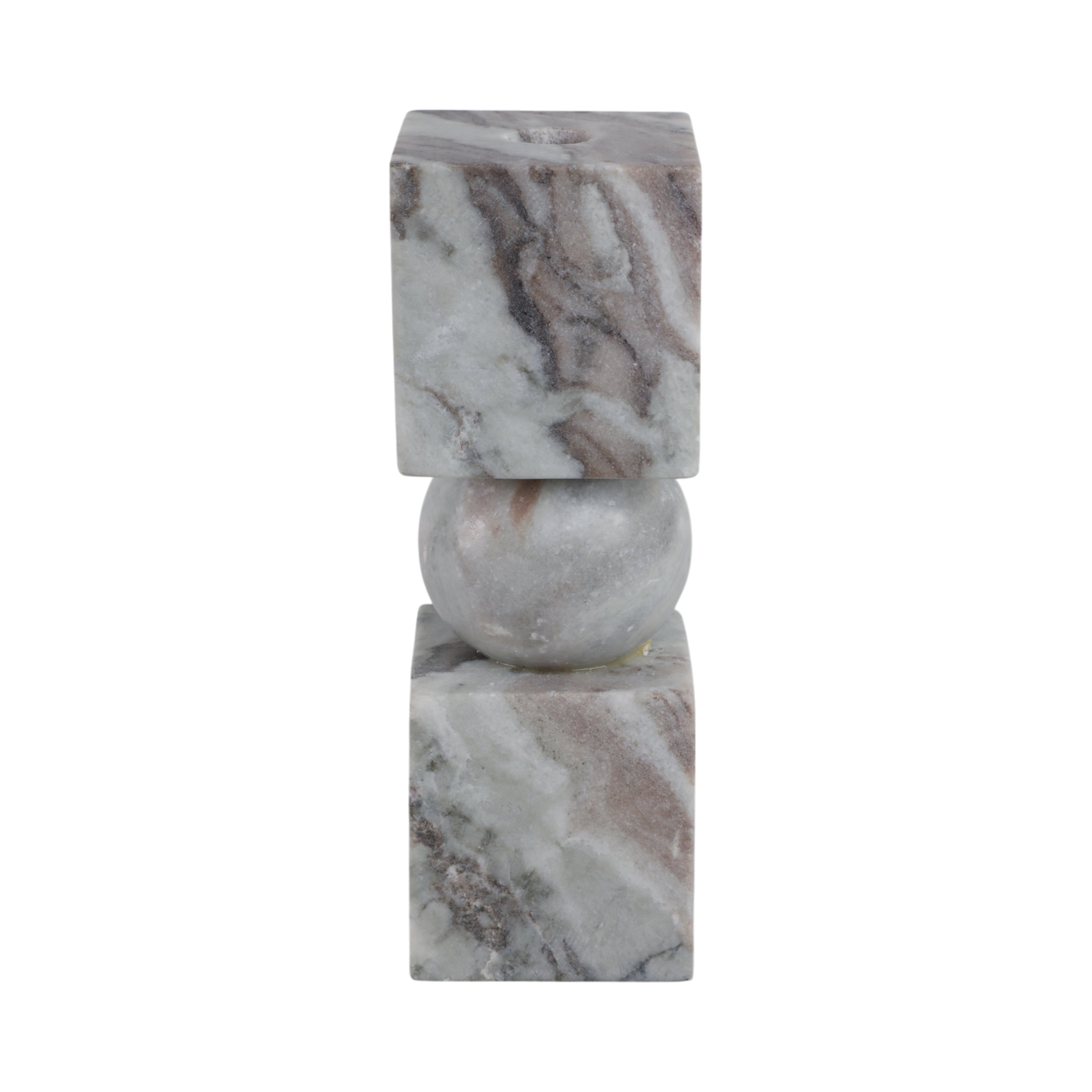 9x3" Chunky Marble Taper Holder, Tan Multi - Decor Addict, LLC