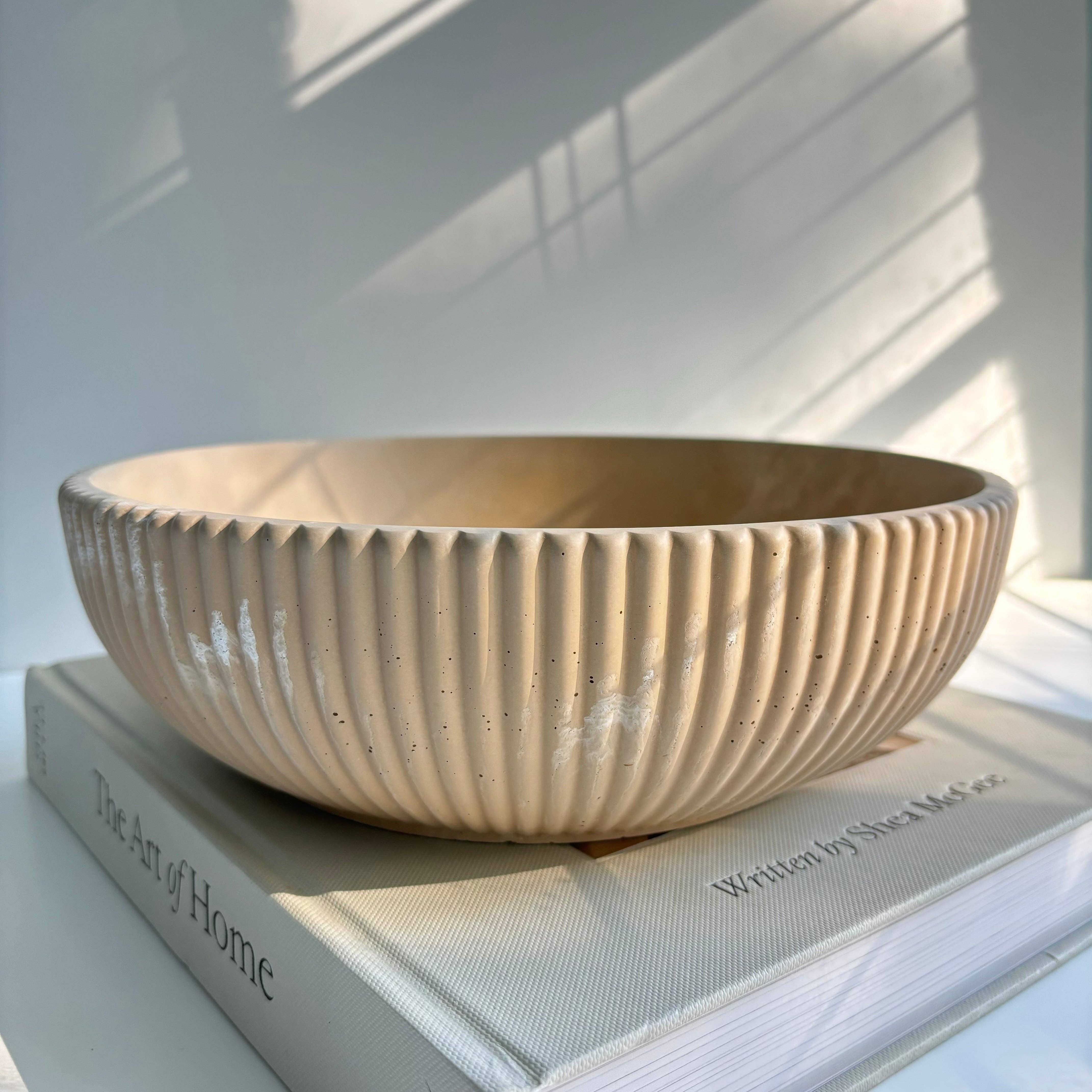 Temis- Fluted Bowl: Khaki Fusion Marble - Decor Addict, LLC