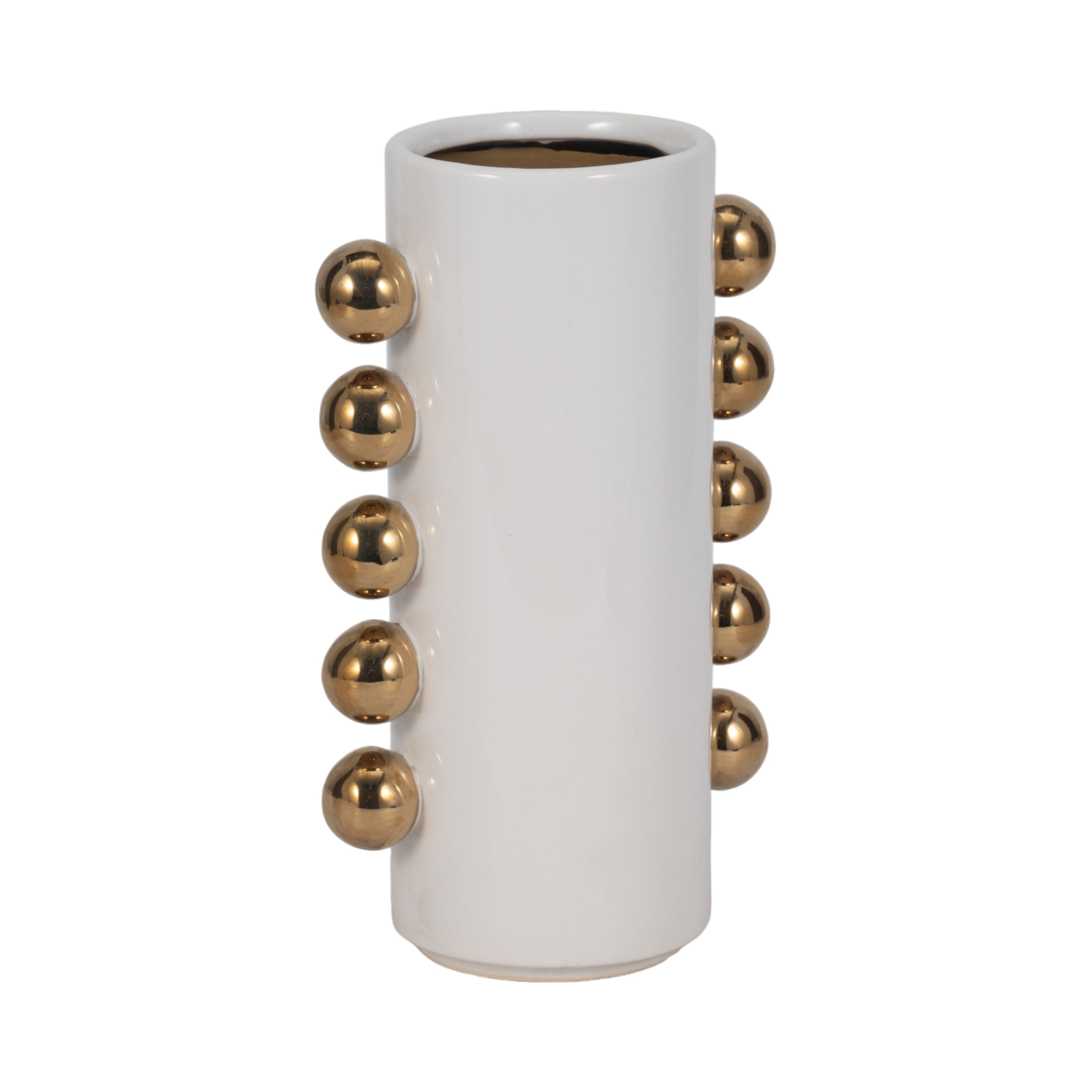 Cer, 10" Vase W/ Side Knobs, White/gold - Decor Addict, LLC
