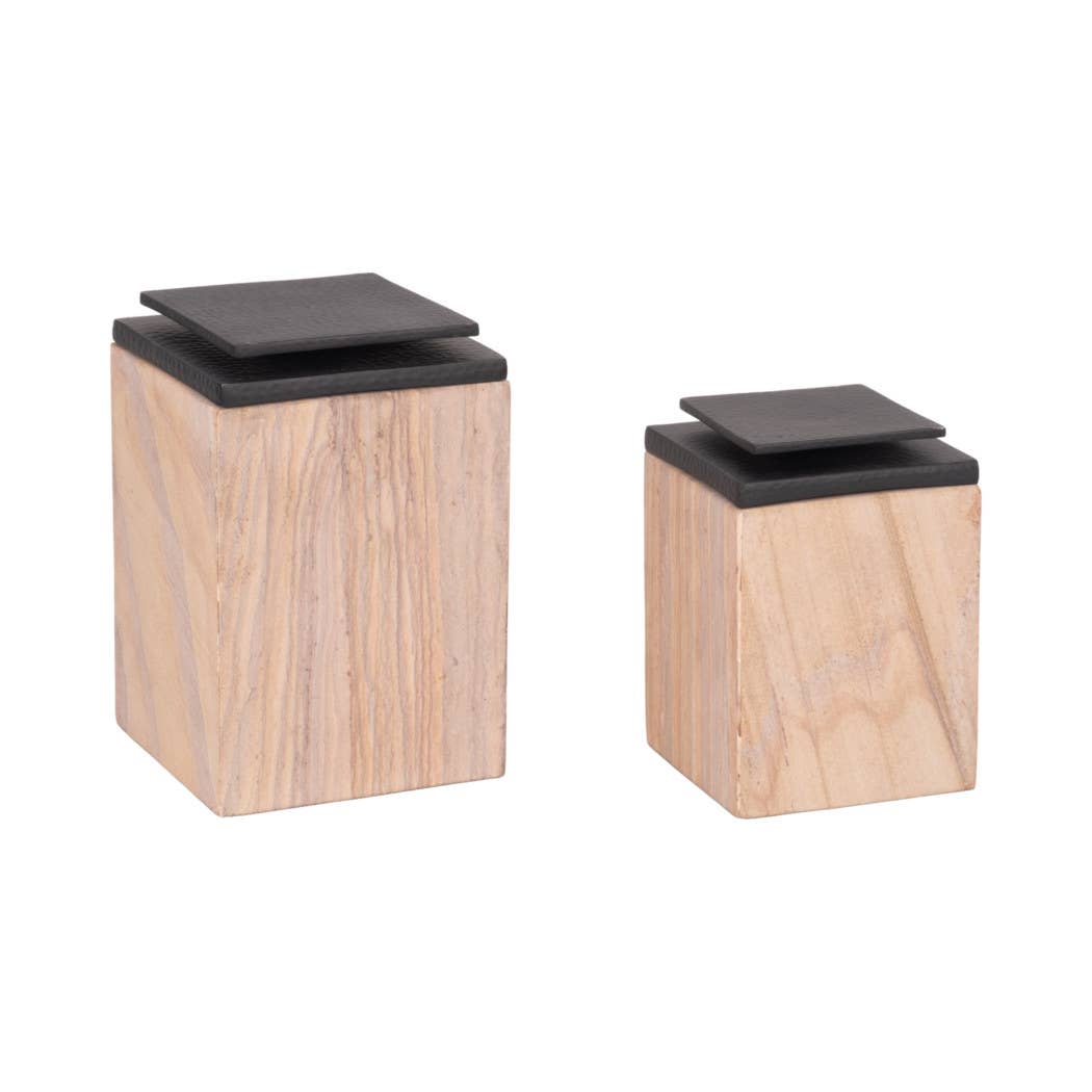 Decorative Boxes Set of 2 - Brown Marble Sandstone, 8/9 in. - Decor Addict, LLC