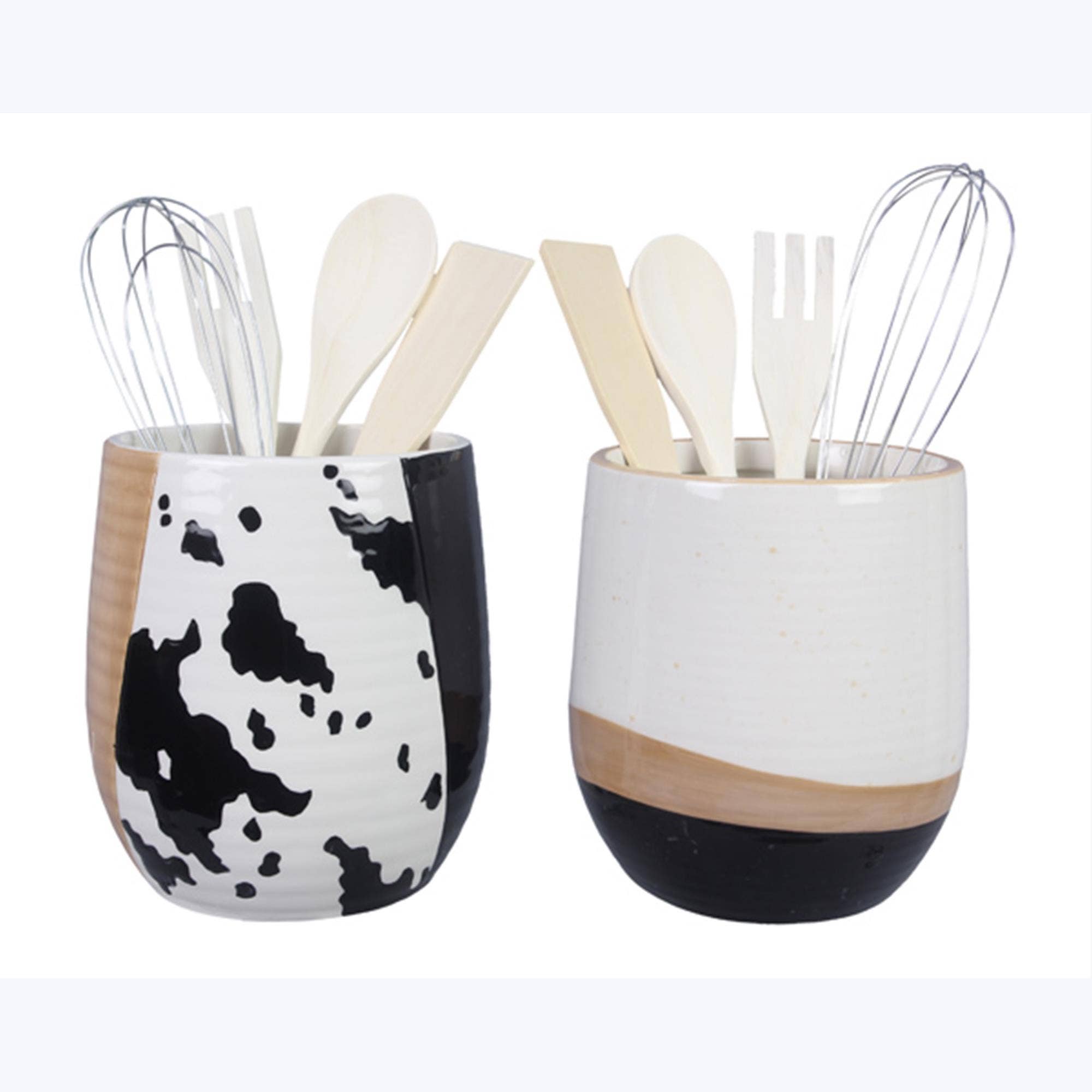 Ceramic Country Black & White Tool Holder Set - Decor Addict, LLC