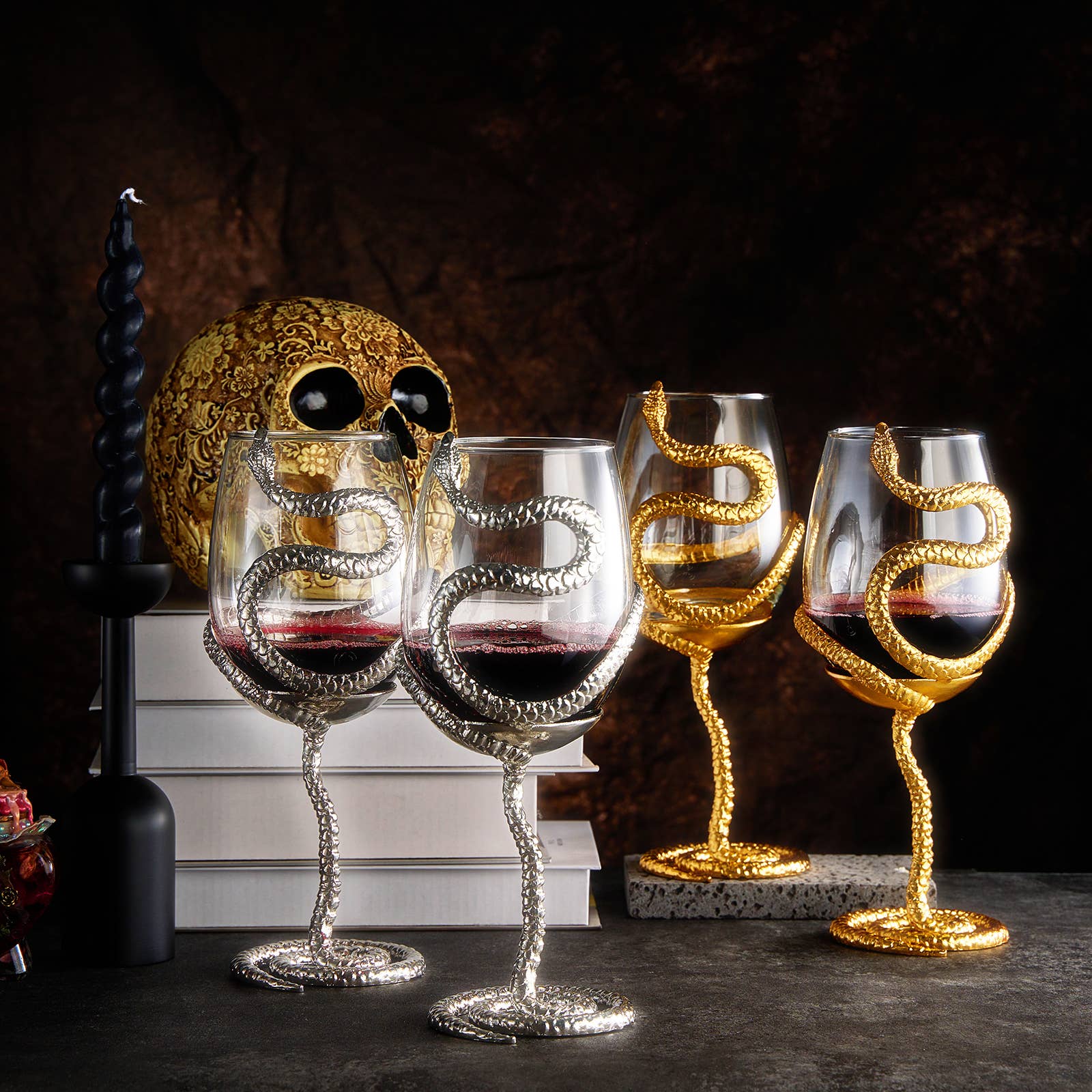 Stemmed Snake Halloween Fall Wine Glass | Set of 2 | 19oz - Decor Addict, LLC
