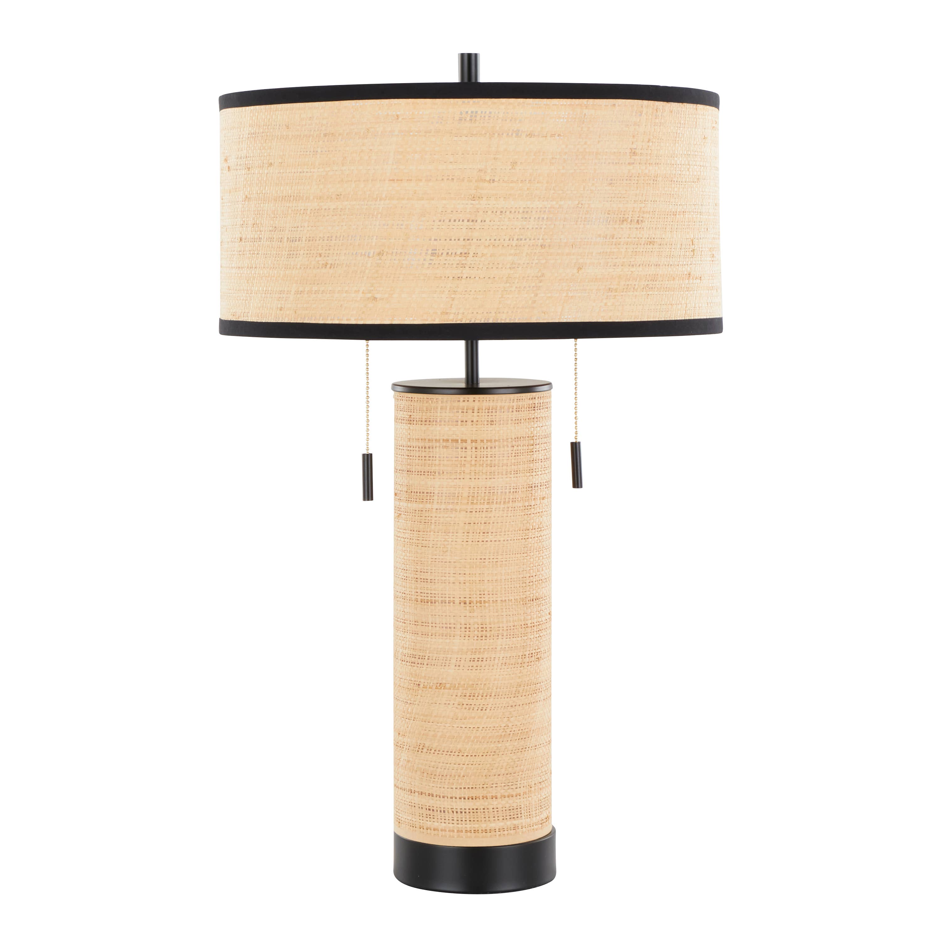 Cylinder Rattan 29" Table Lamp: Black Metal, Natural Rattan - Decor Addict, LLC