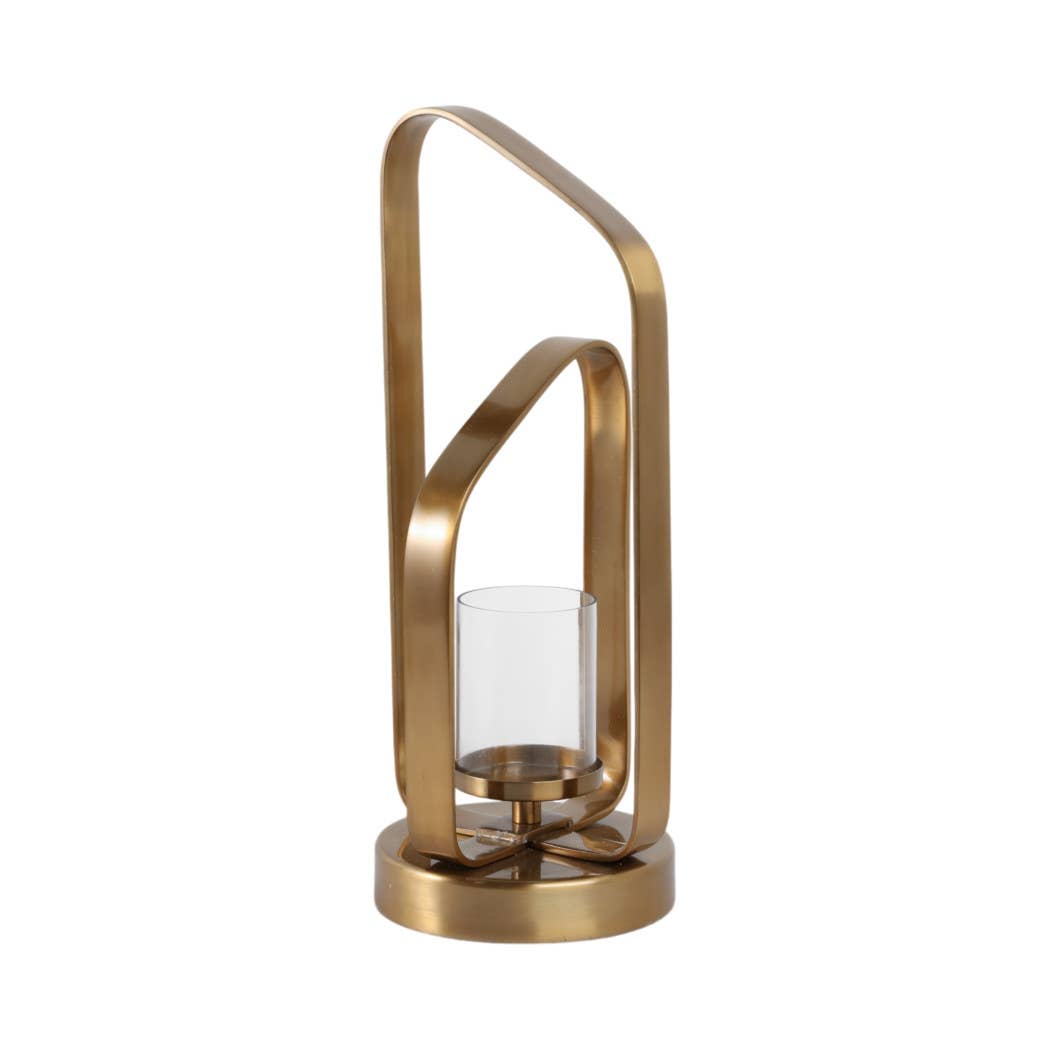 Candle Holder - Gold Metal Stylish Hurricane, 17 in. - Decor Addict, LLC