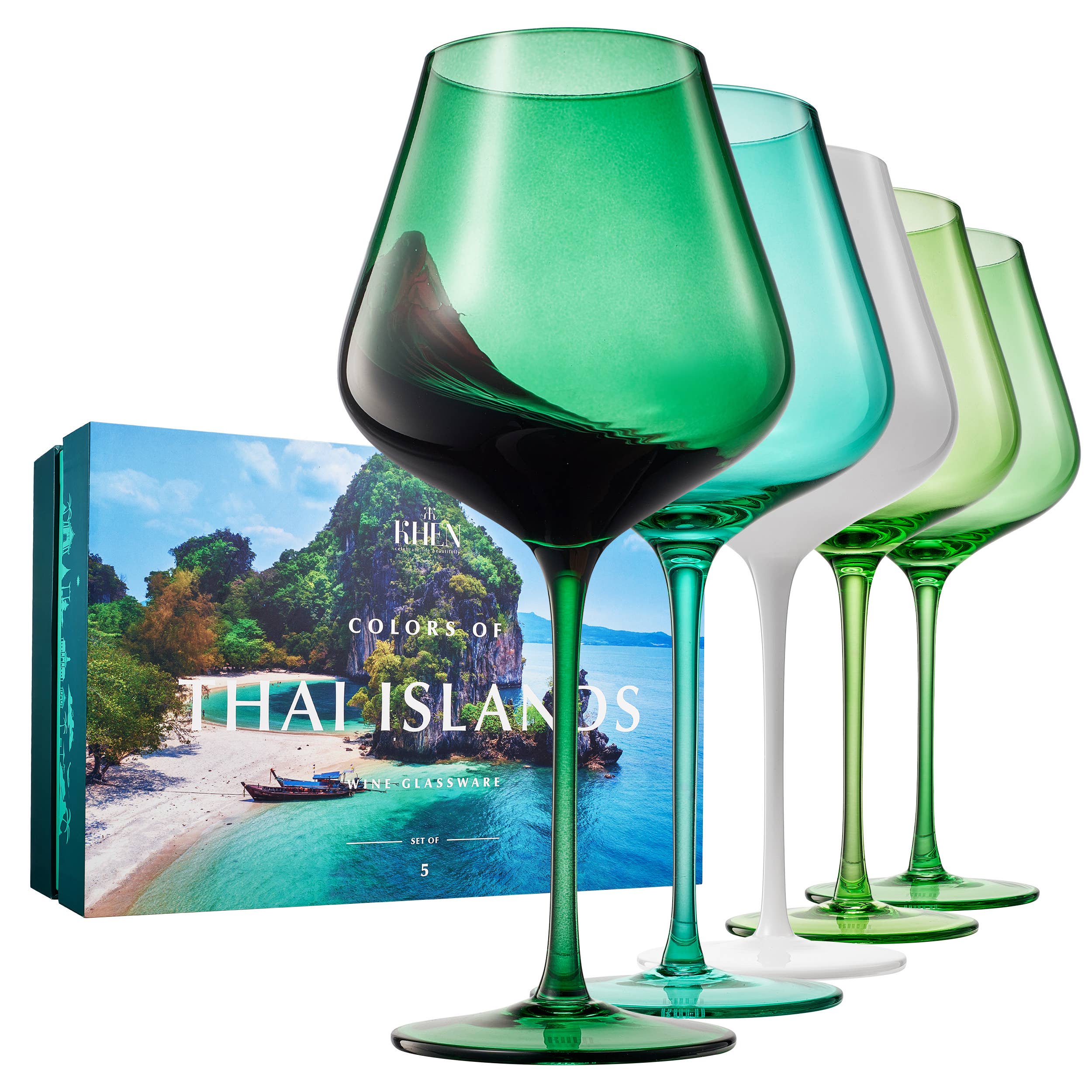 Beaches of the Thai Islands Wine Glassware | 5 Set, 20 OZ - Decor Addict, LLC