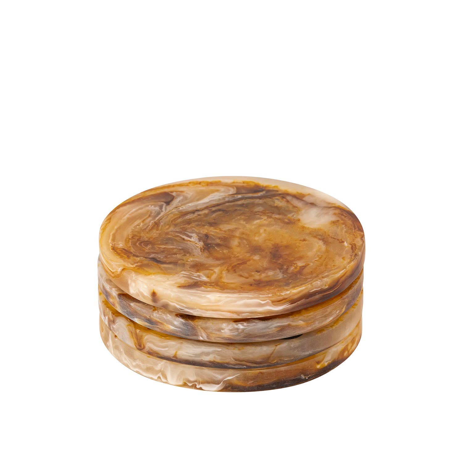 Set of 4 Tortoiseshell Round Coasters: Tortoiseshell / RESIN - Decor Addict, LLC