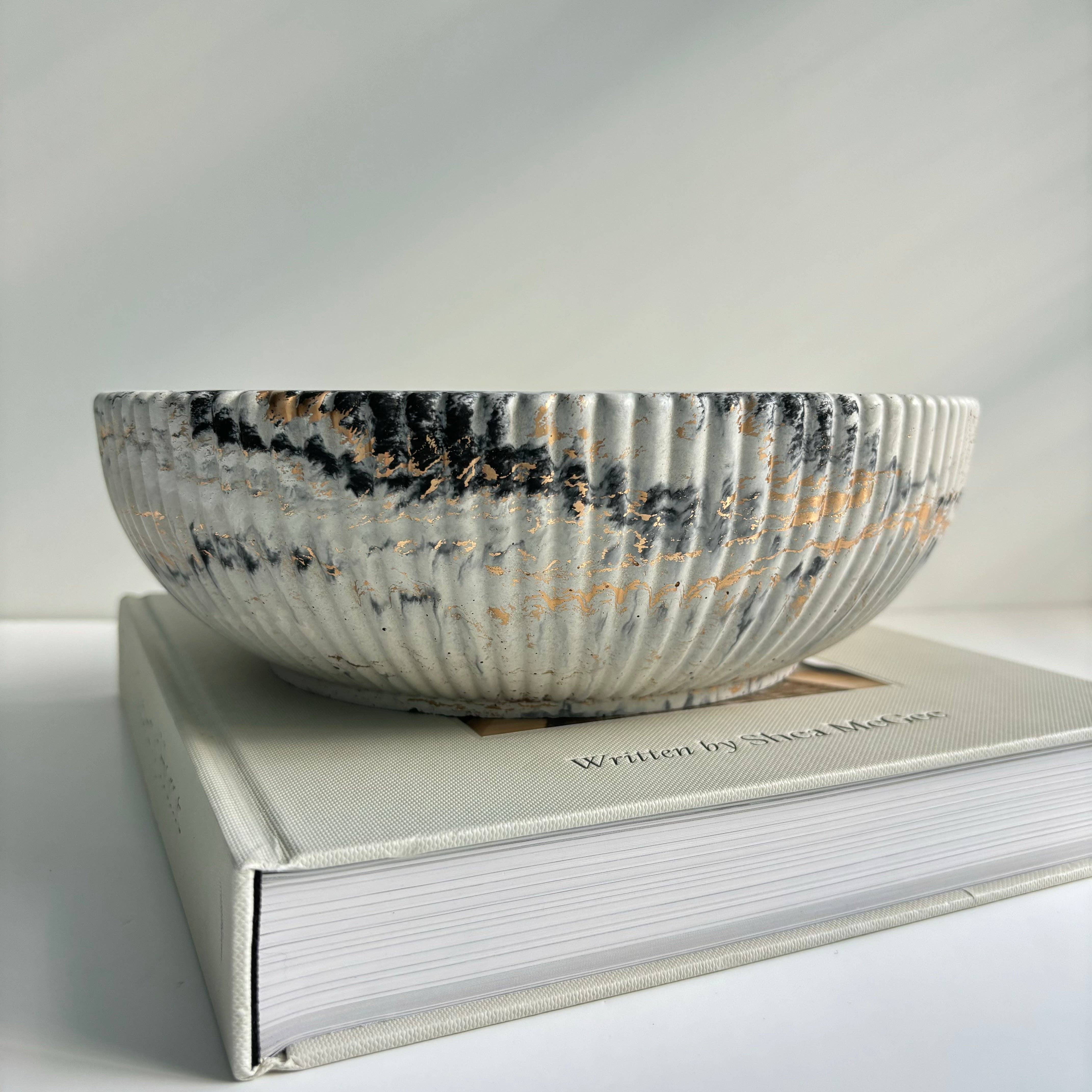 Temis- Fluted Bowl: Khaki Fusion Marble - Decor Addict, LLC