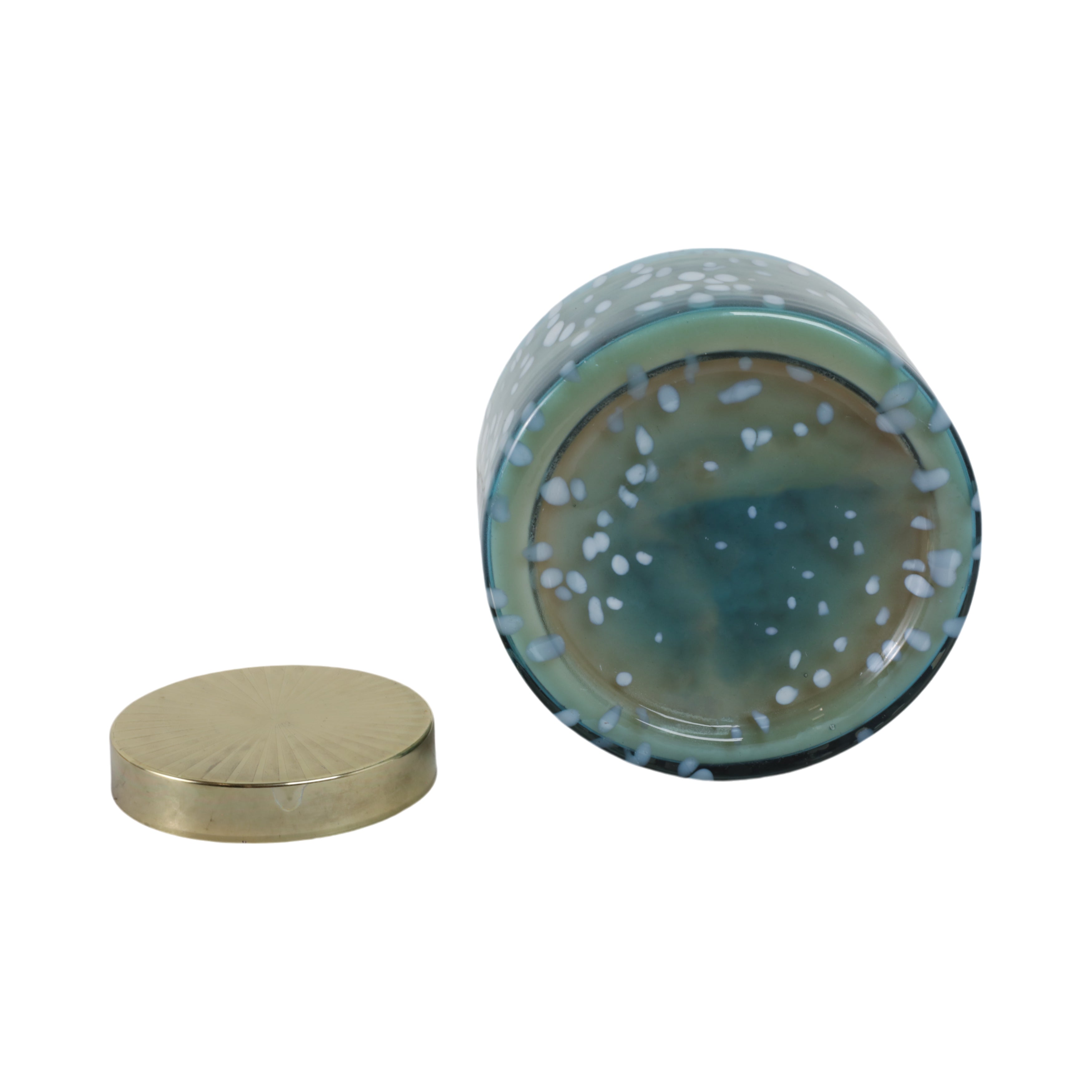 7" 71 Oz Jasmine Speckle Lidded Candle, Blue/gold - Decor Addict, LLC