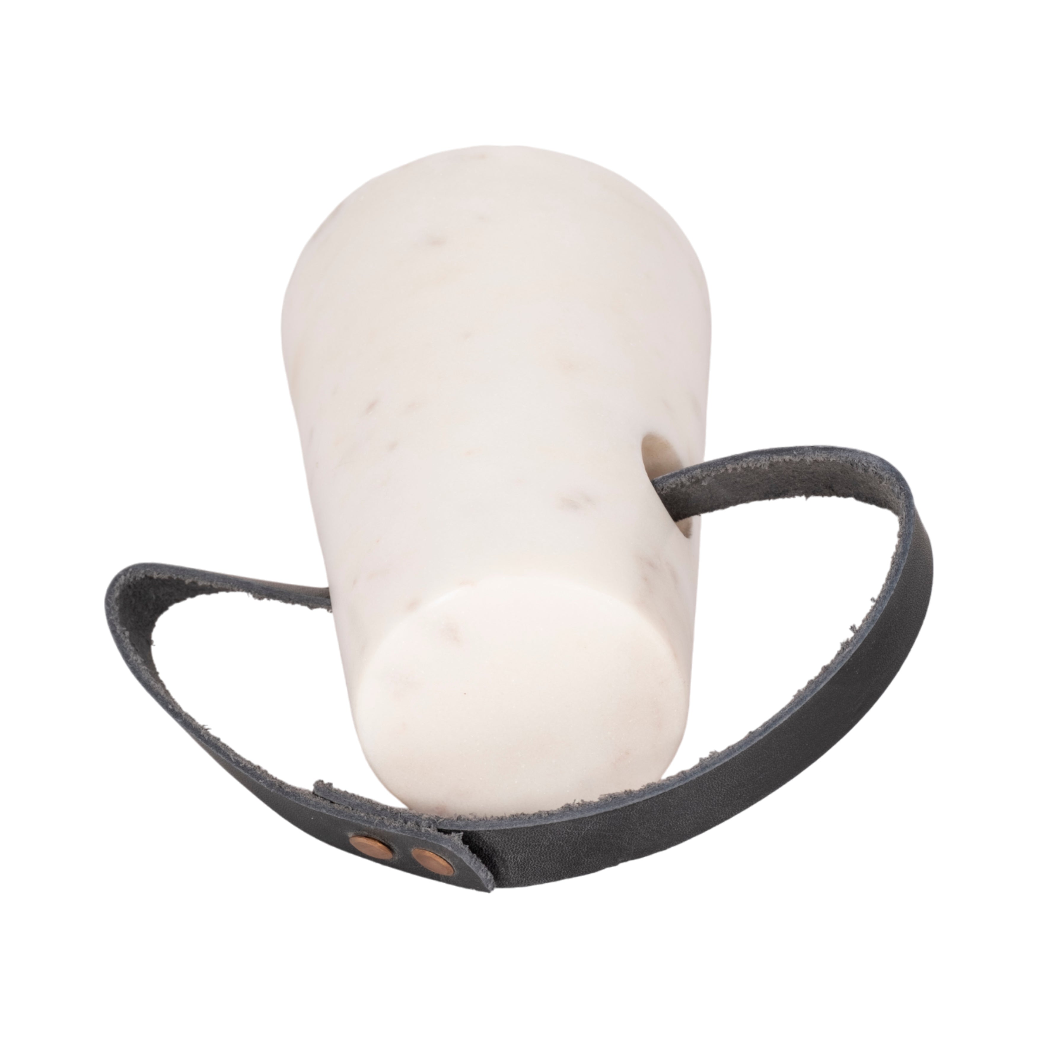 5" Marble Doorstop With Leather Handle, White/blac - Decor Addict, LLC