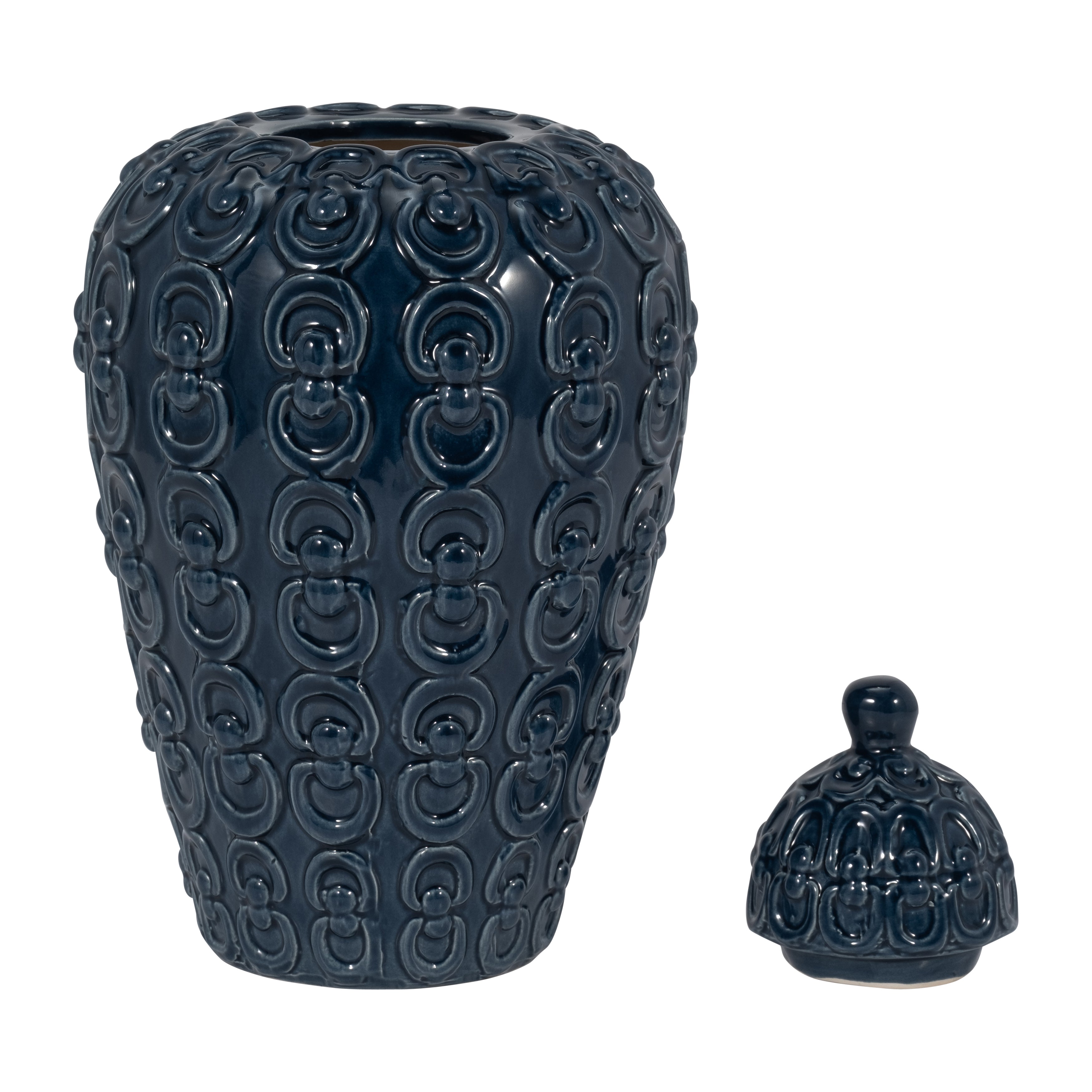 Cer, 12" Chain Texture Jar, Navy - Decor Addict, LLC