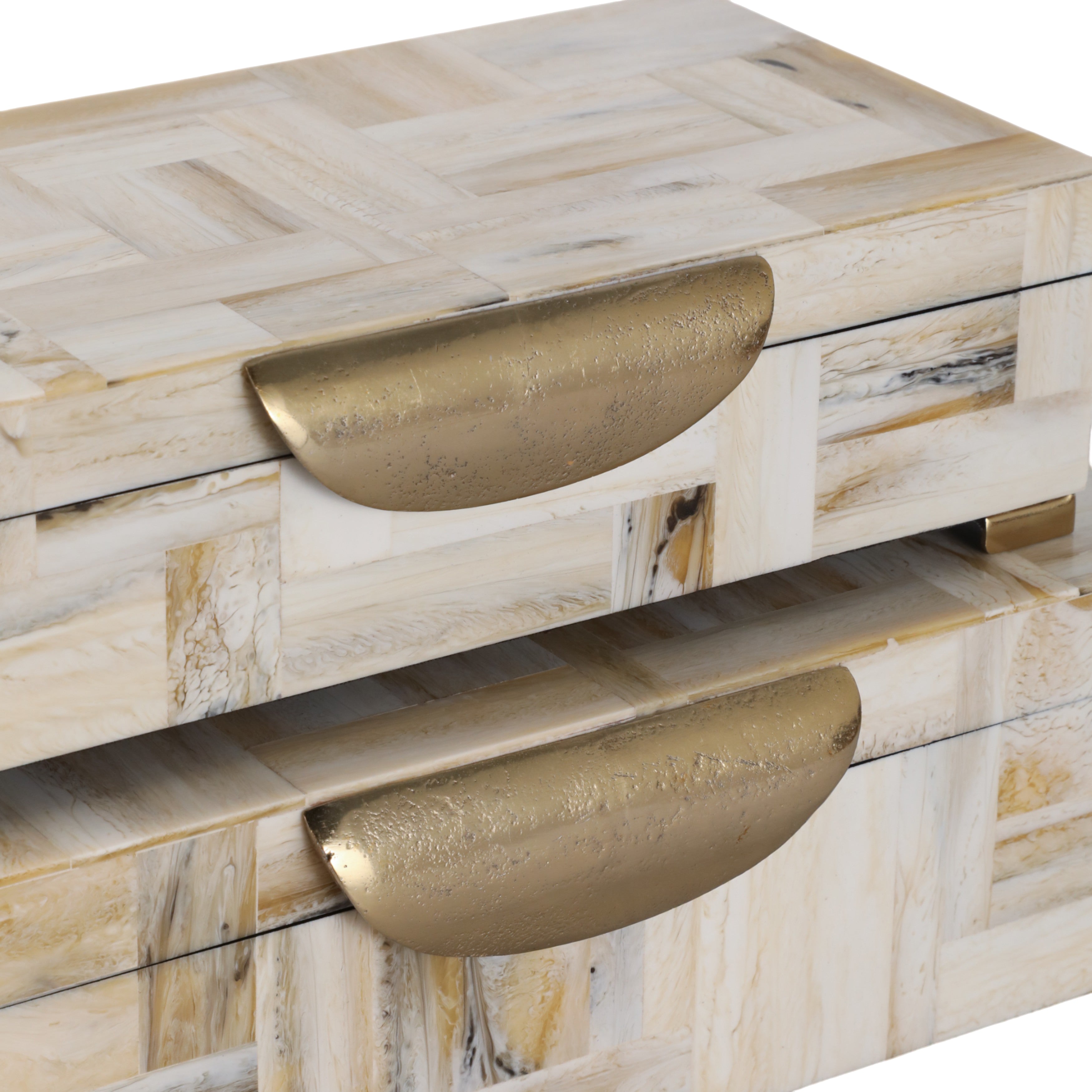 S/2 12/14" Marbled Resin Footed Boxes, Tan Multi - Decor Addict, LLC