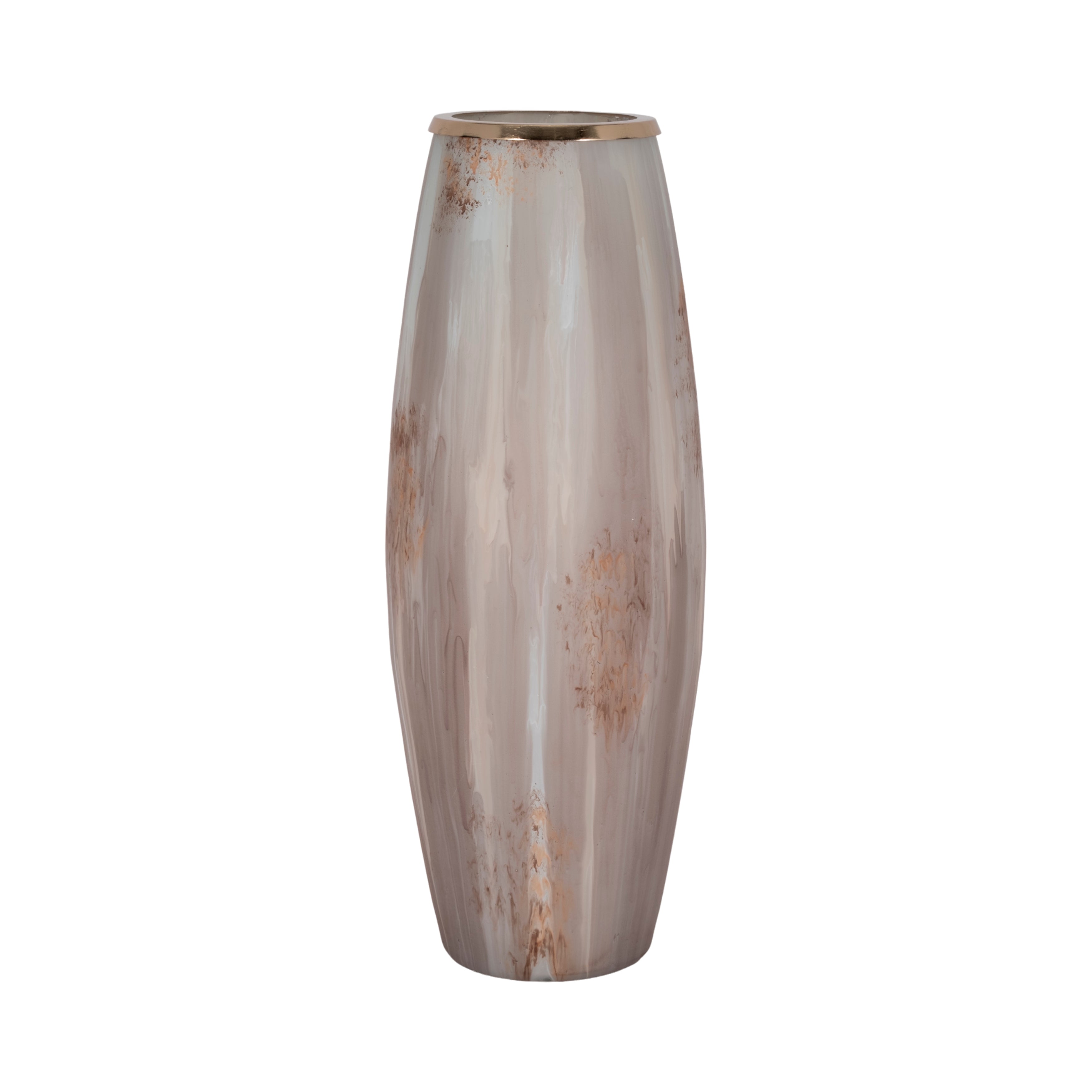 24" Curved Glass Vase Opal Finish, Ivory Multi - Decor Addict, LLC