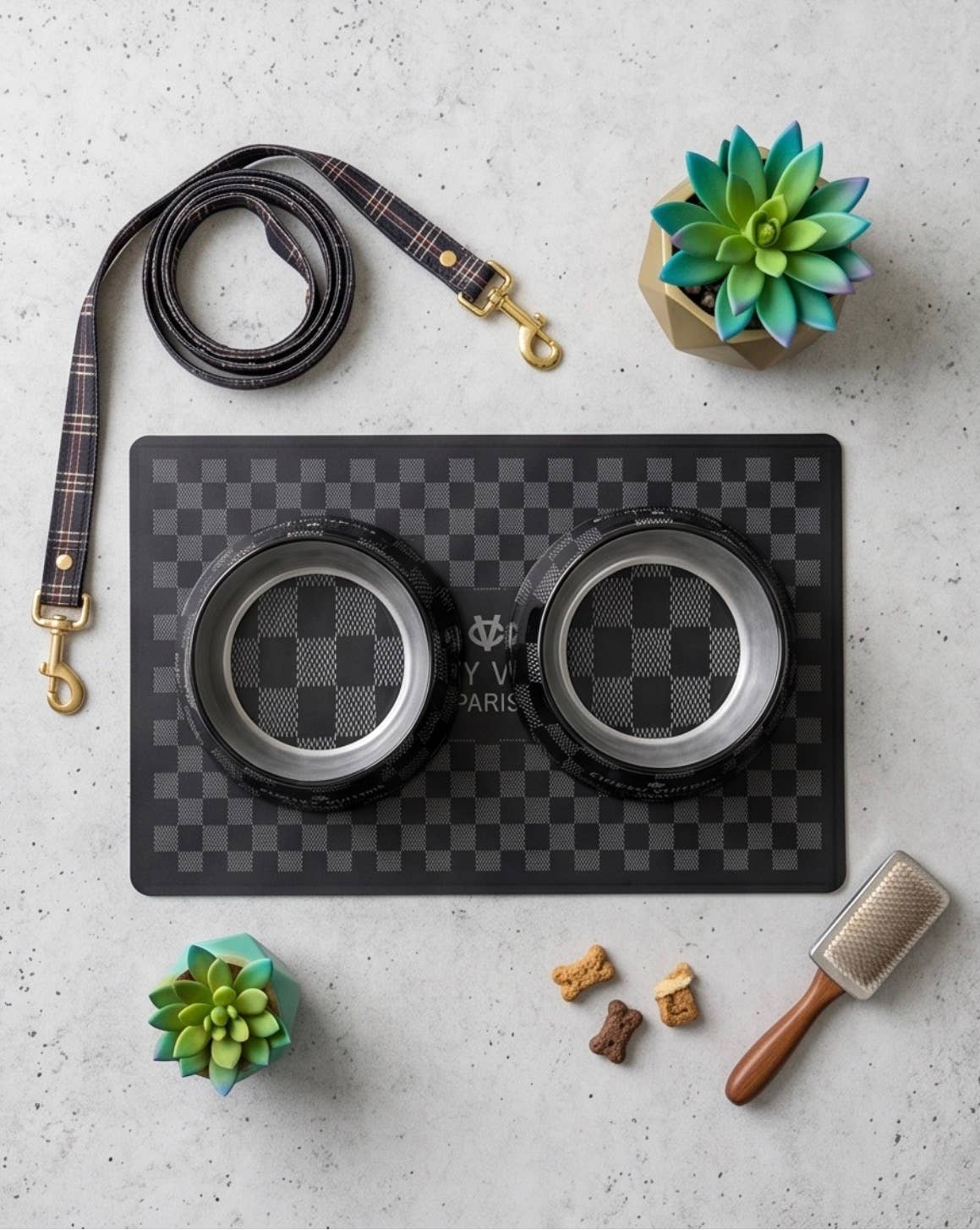 Black Checker Chewy Vuiton Bowl