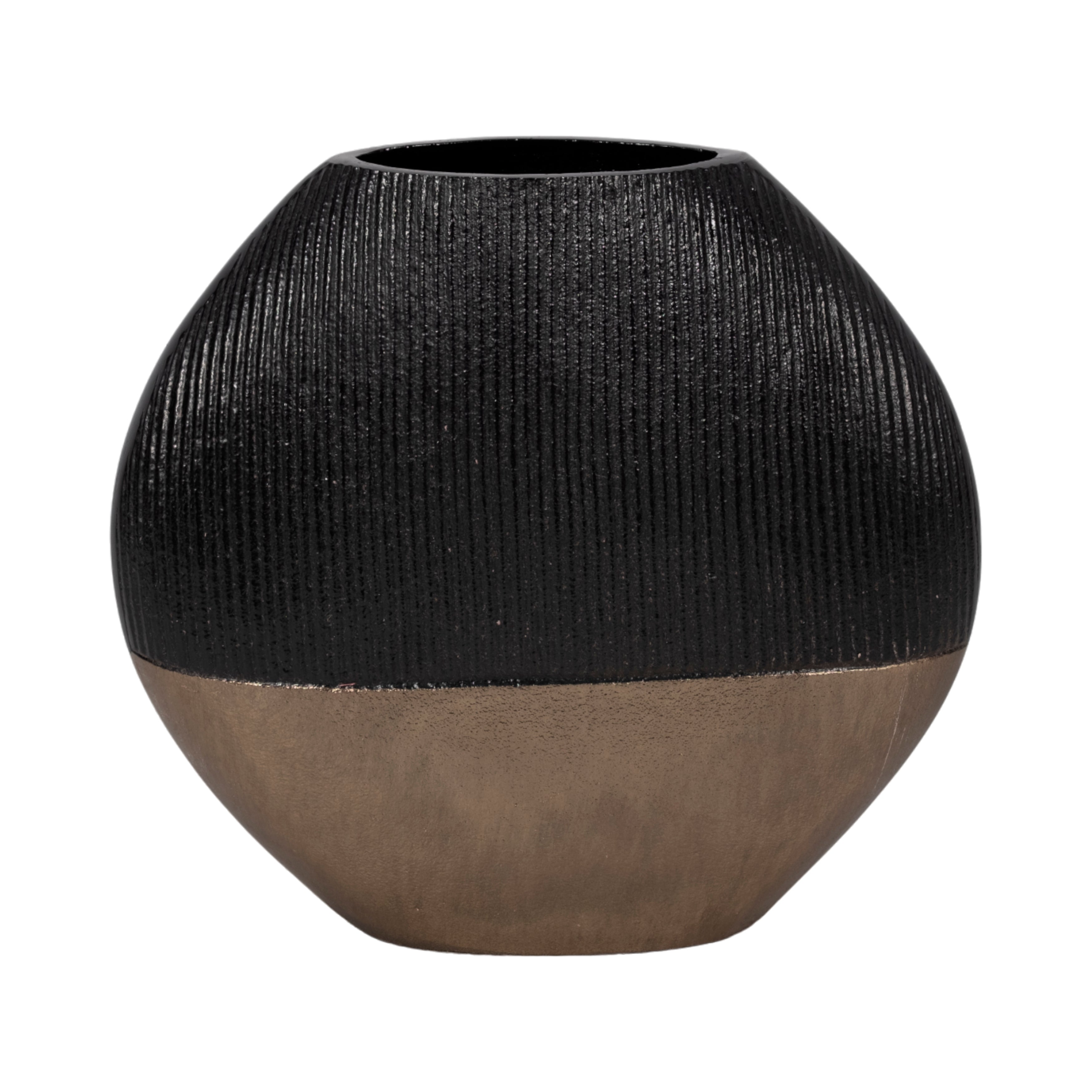 11" Color Block Round Vase, Black/brass Antique - Decor Addict, LLC
