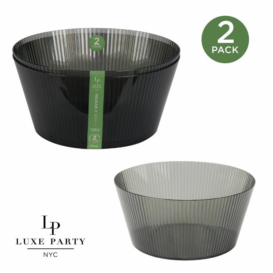 2Pk Smoke Ribbed Serving / Salad Bowl - 135oz - Decor Addict, LLC