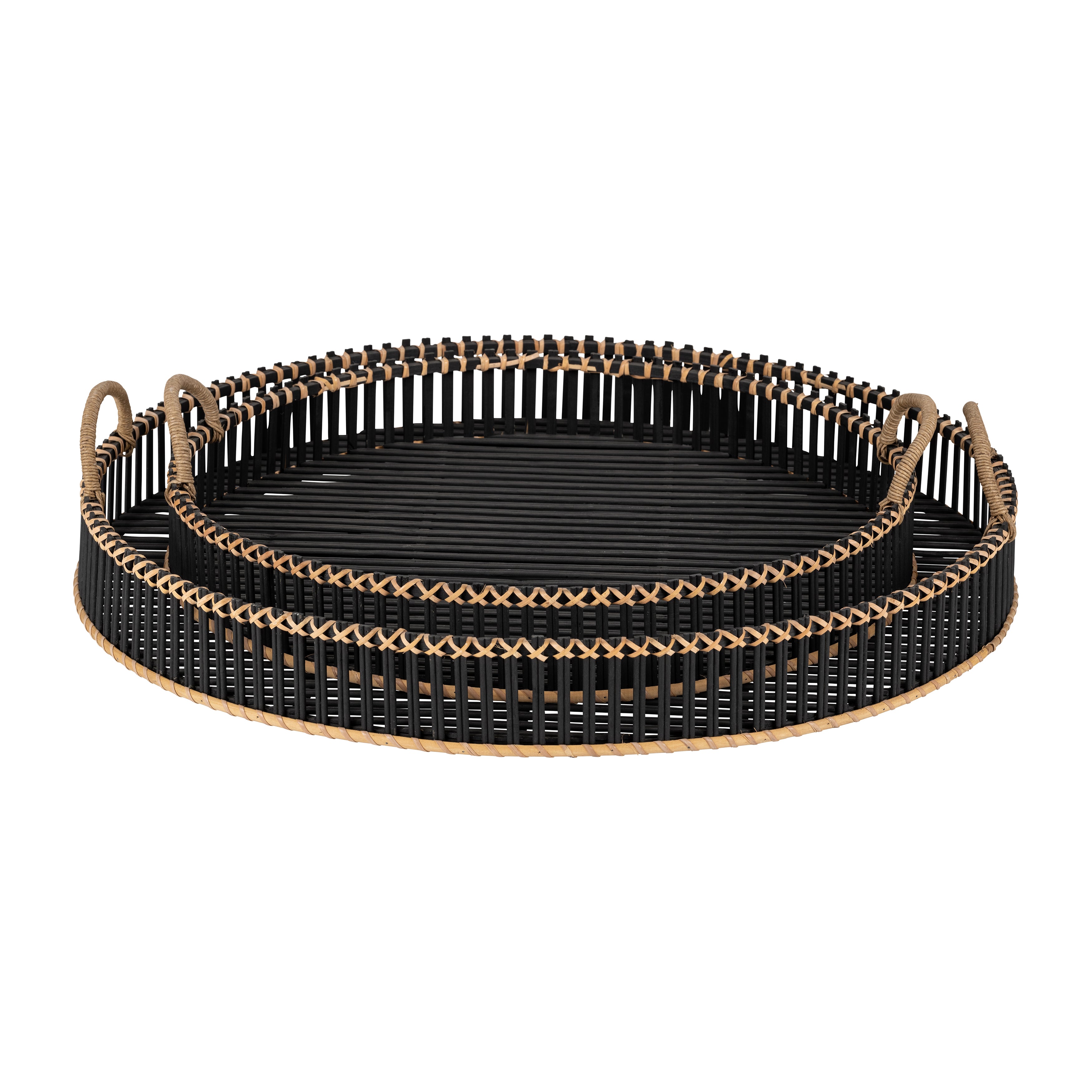 S/2 Bamboo 24/30" Round Trays, Black - Decor Addict, LLC
